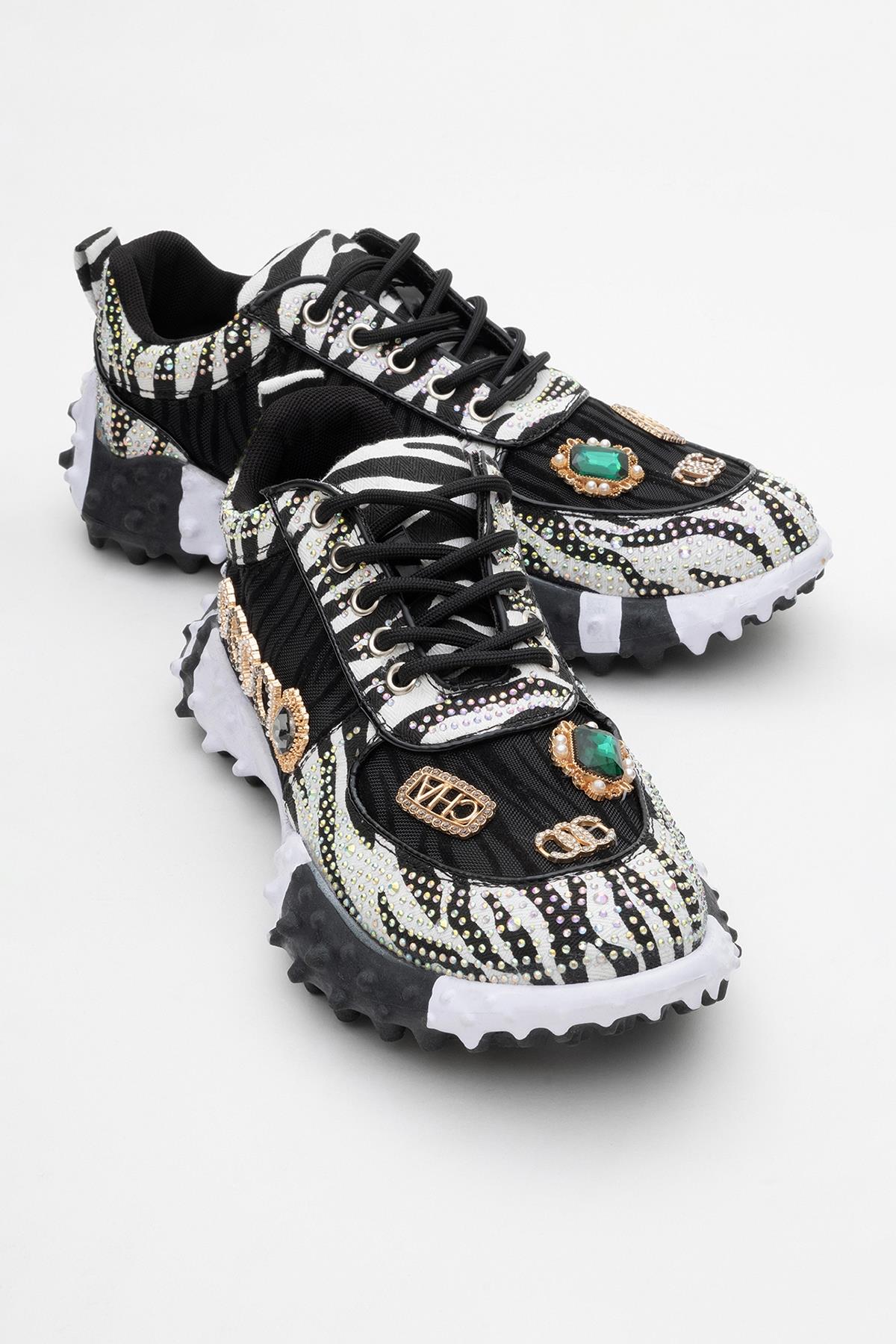 Vero - Black Patterned Jeweled Sneaker (Women)