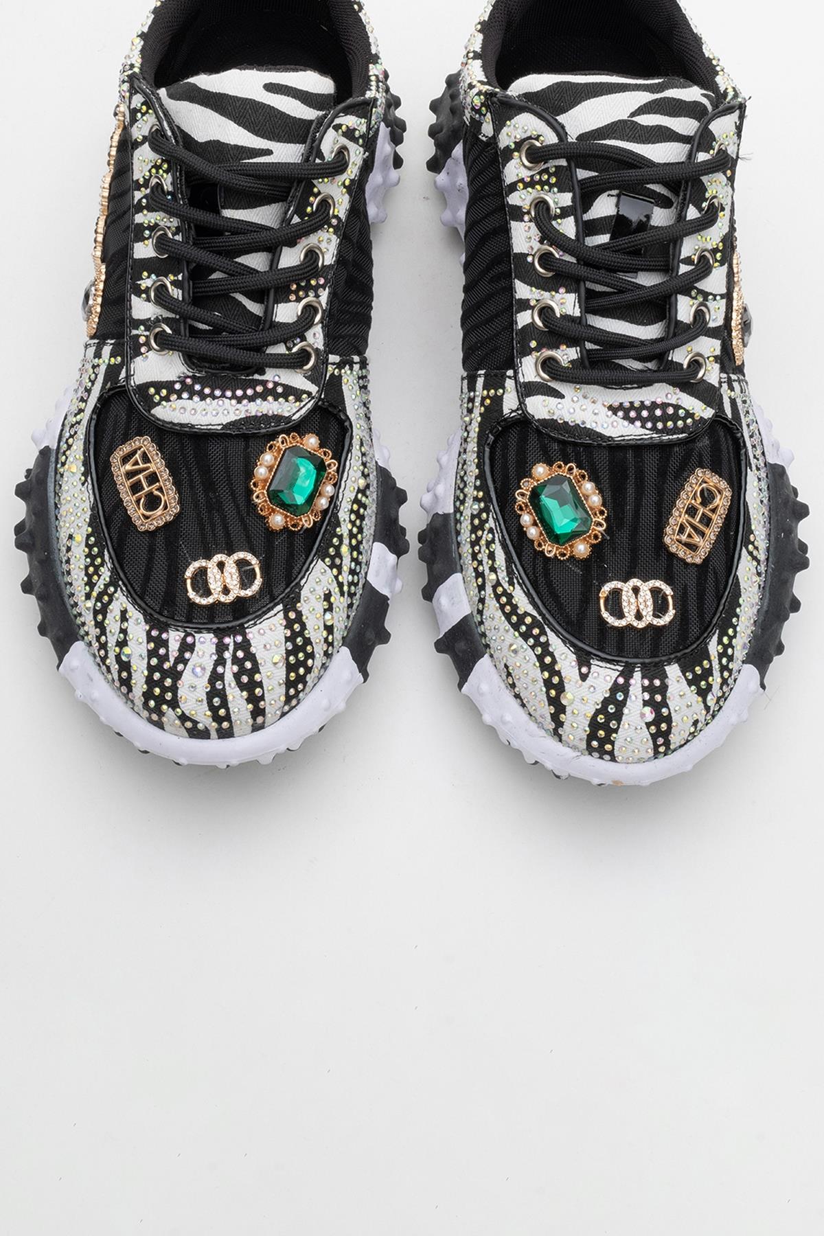 Vero - Black Patterned Jeweled Sneaker (Women)