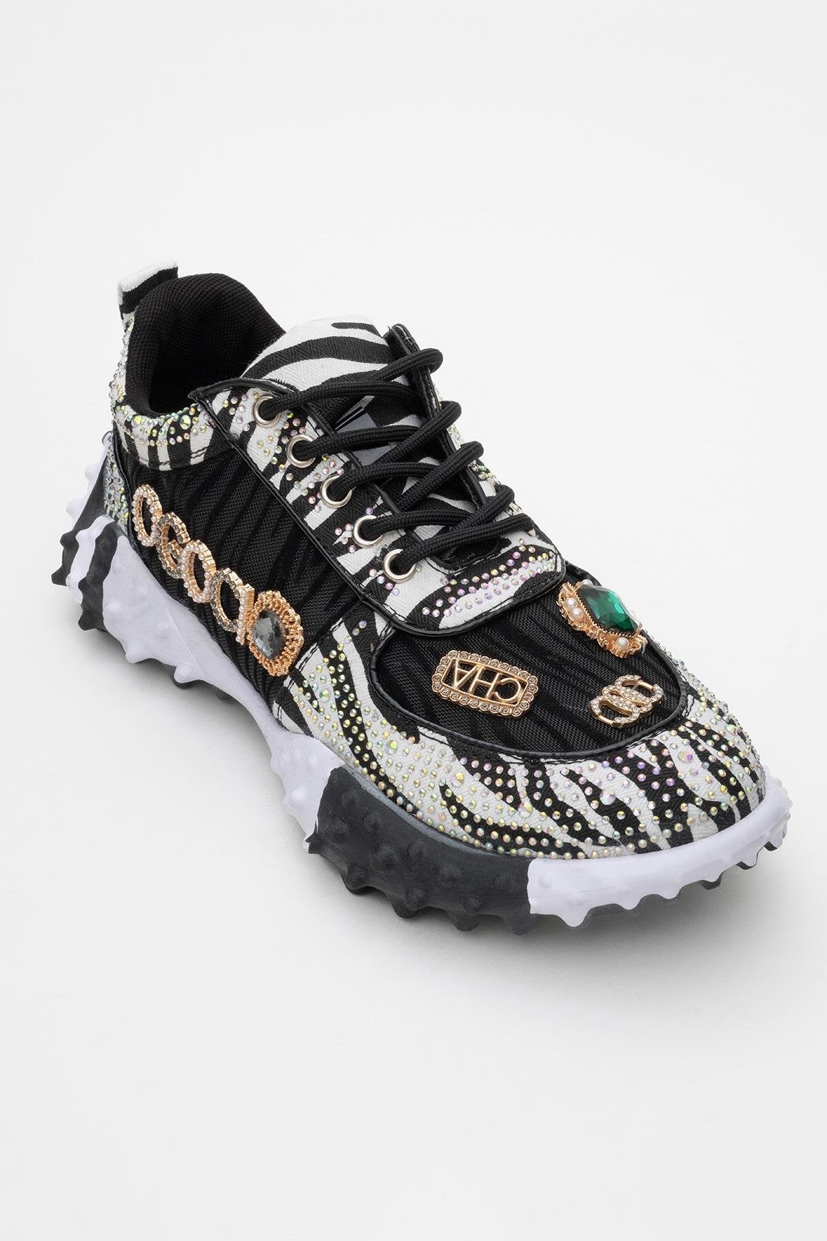 Vero - Black Patterned Jeweled Sneaker (Women)