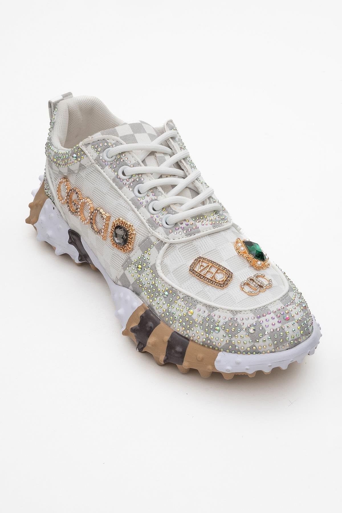 Vero - White Patterned Jeweled Sneaker (Women)