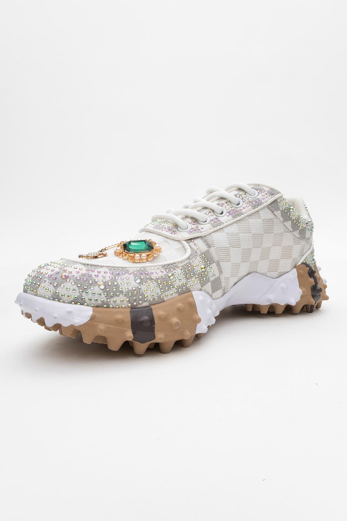 Vero - White Patterned Jeweled Sneaker (Women)