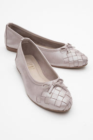 03 - Beige Glitter Genuine Leather Ballet Flat (Women)