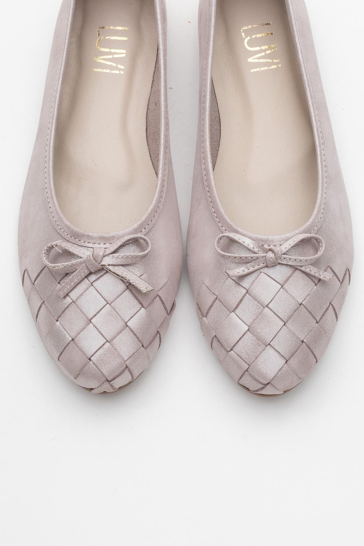 03 - Beige Glitter Genuine Leather Ballet Flat (Women)