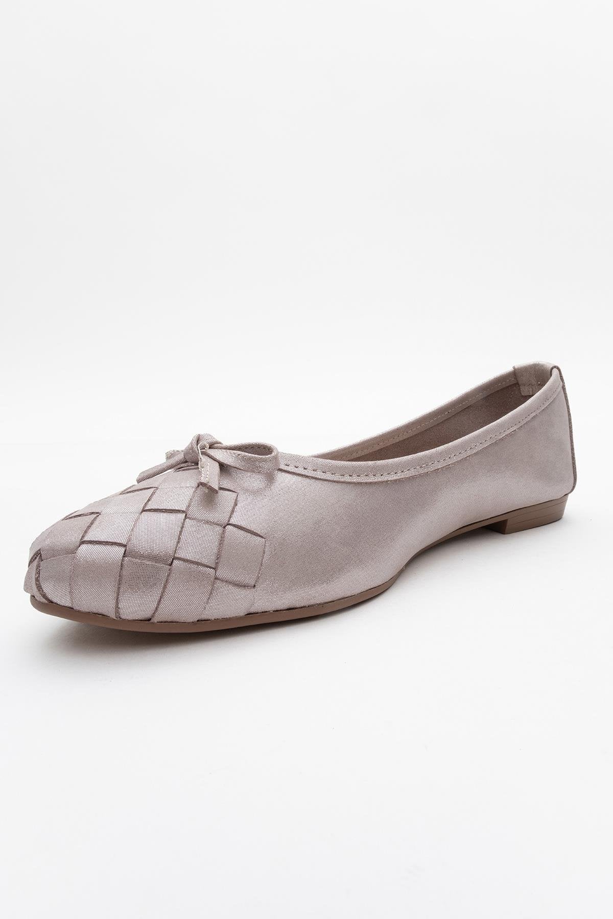 03 - Beige Glitter Genuine Leather Ballet Flat (Women)
