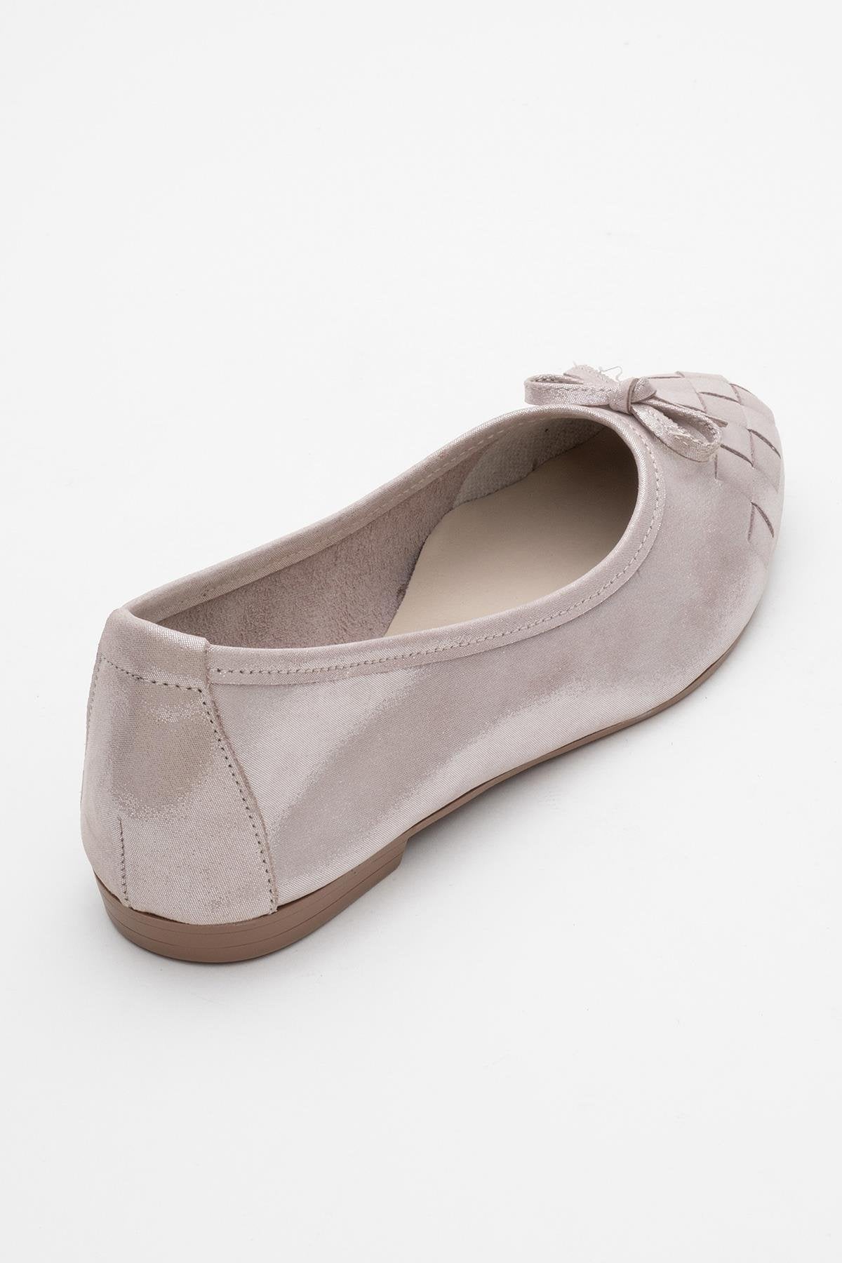 03 - Beige Glitter Genuine Leather Ballet Flat (Women)