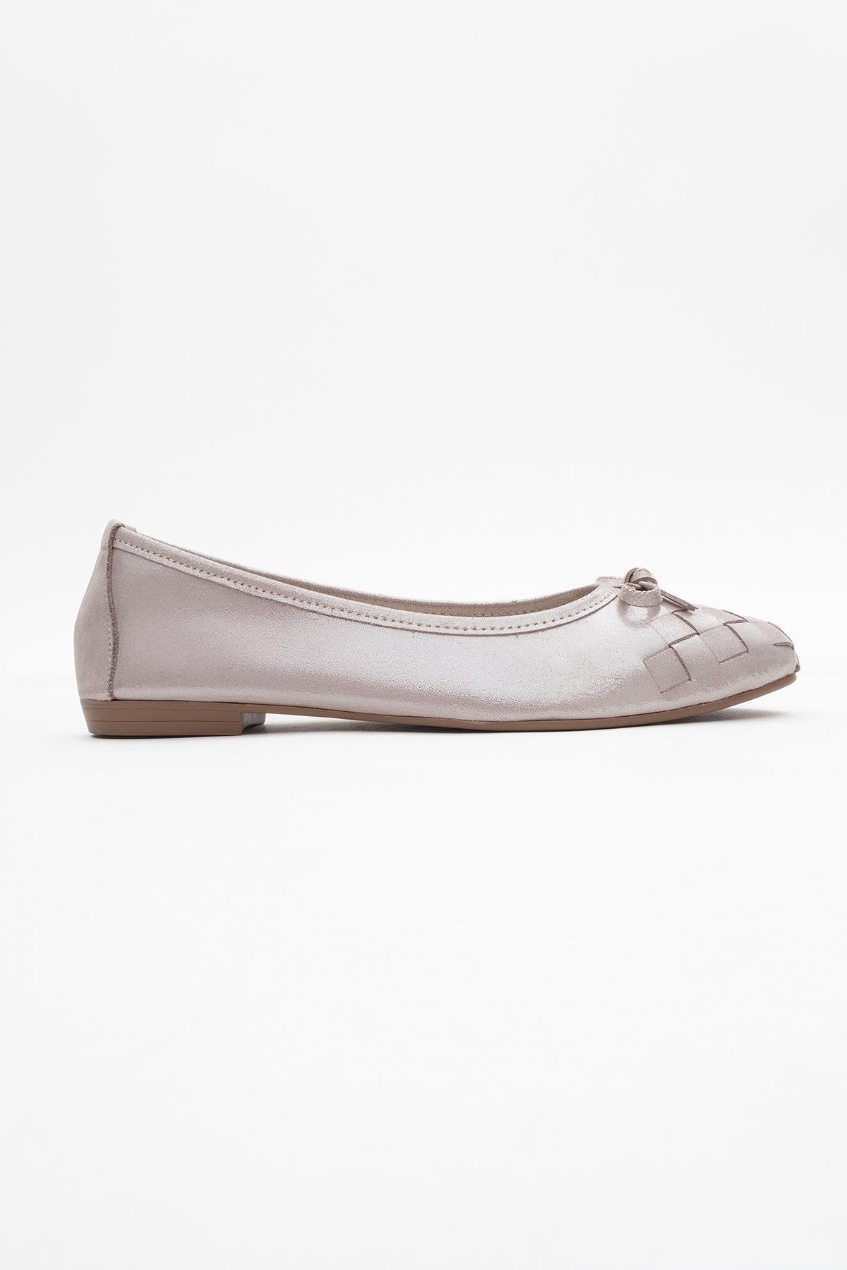 03 - Beige Glitter Genuine Leather Ballet Flat (Women)