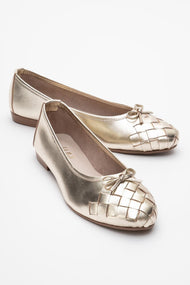 03 - Gold Genuine Leather Ballet Flat (Women)