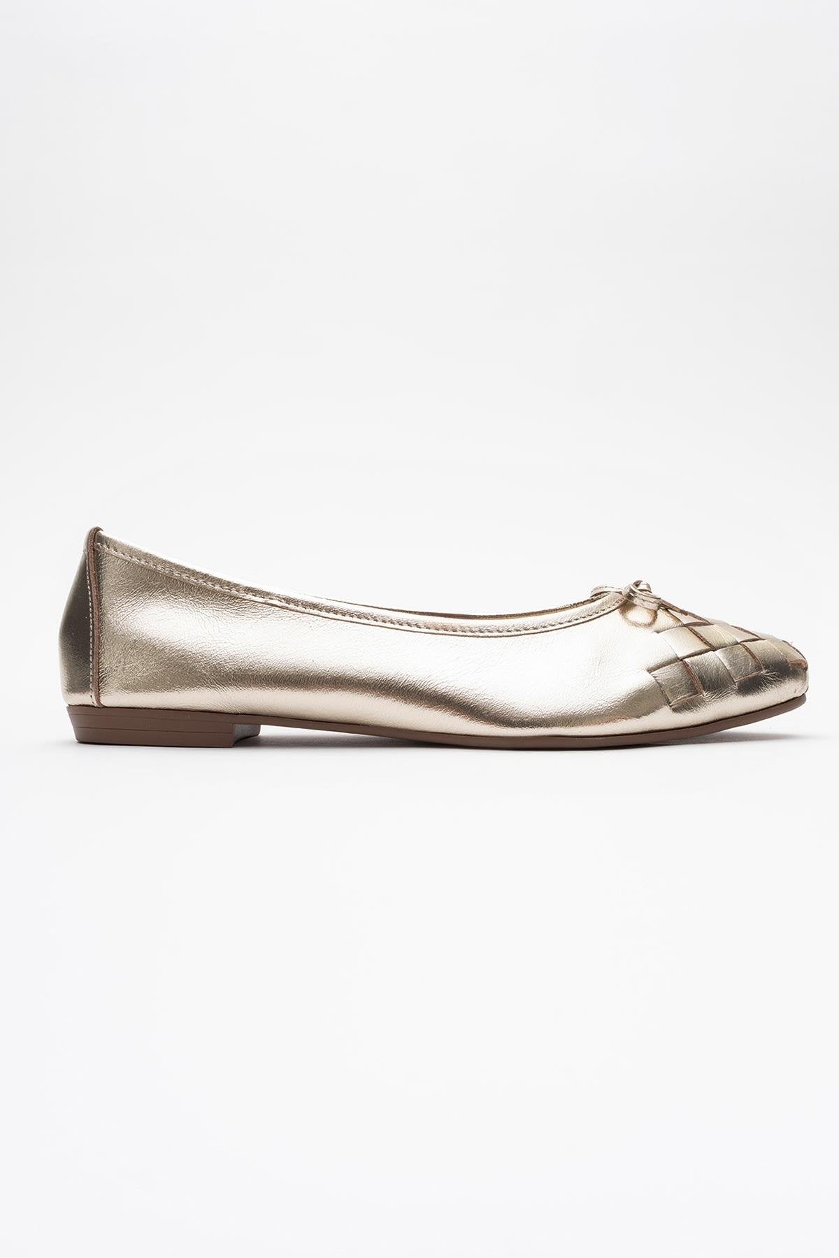 03 - Gold Genuine Leather Ballet Flat (Women)
