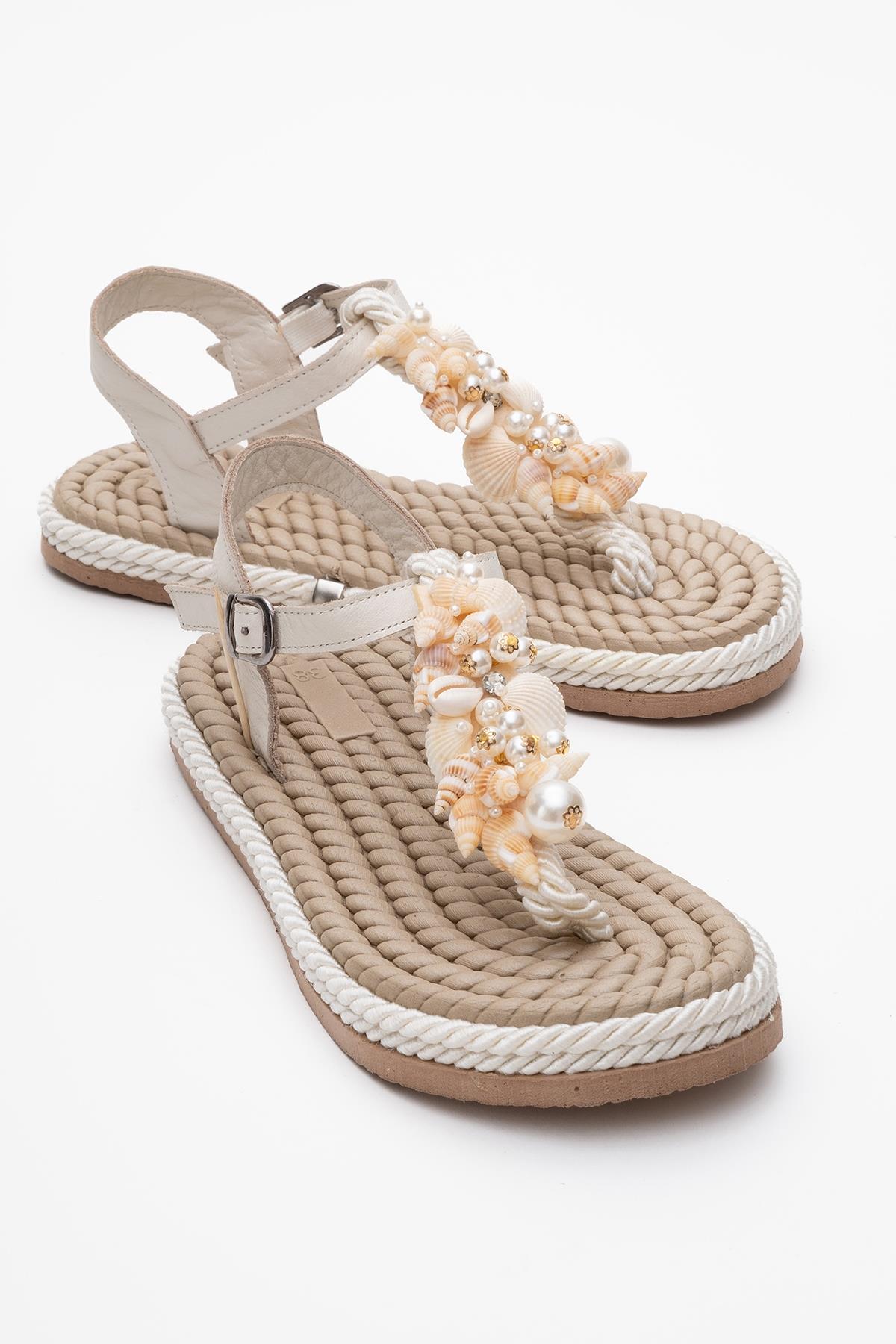 Lely Beige Leather Thong Sandal (Women)