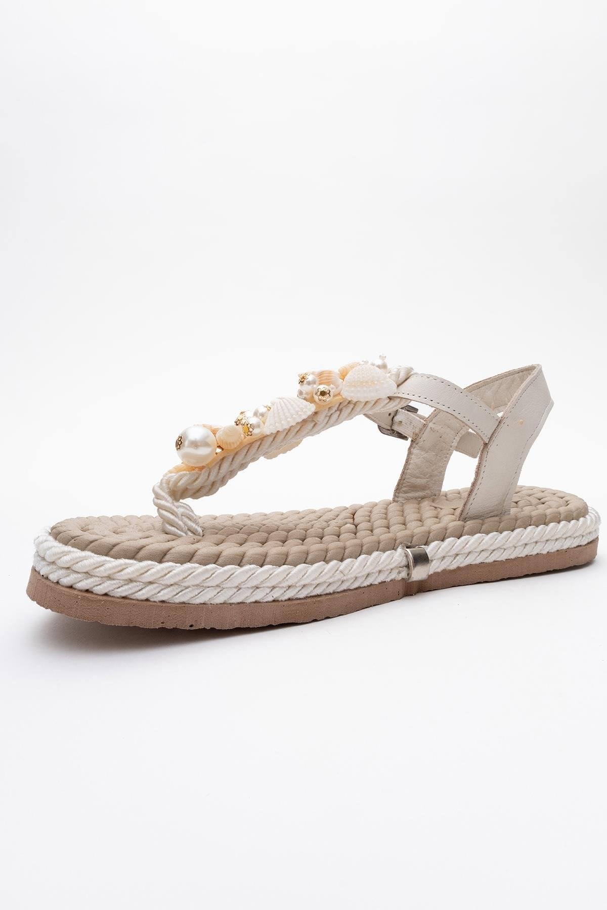 Lely Beige Leather Thong Sandal (Women)