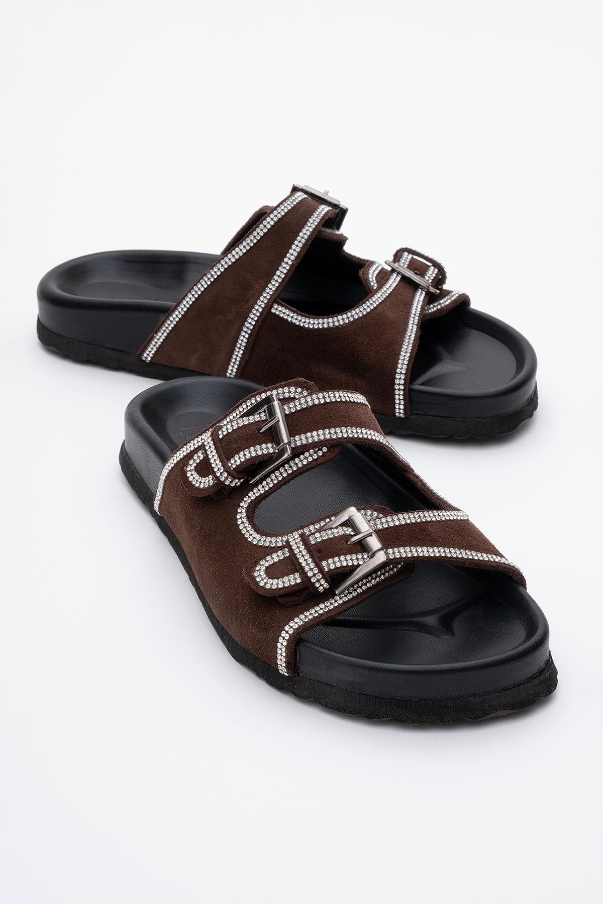 Allen - Brown Genuine Leather Slide (Women)