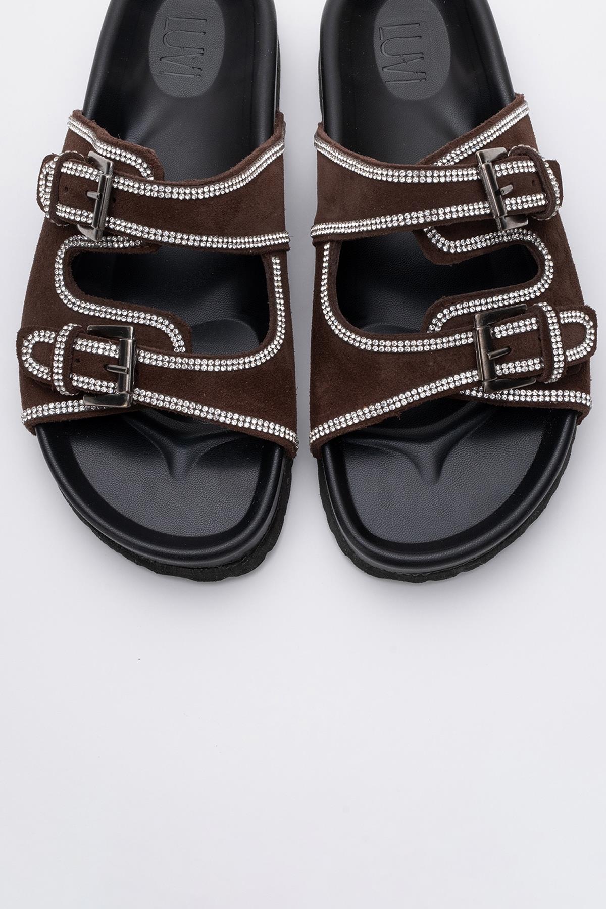 Allen - Brown Genuine Leather Slide (Women)