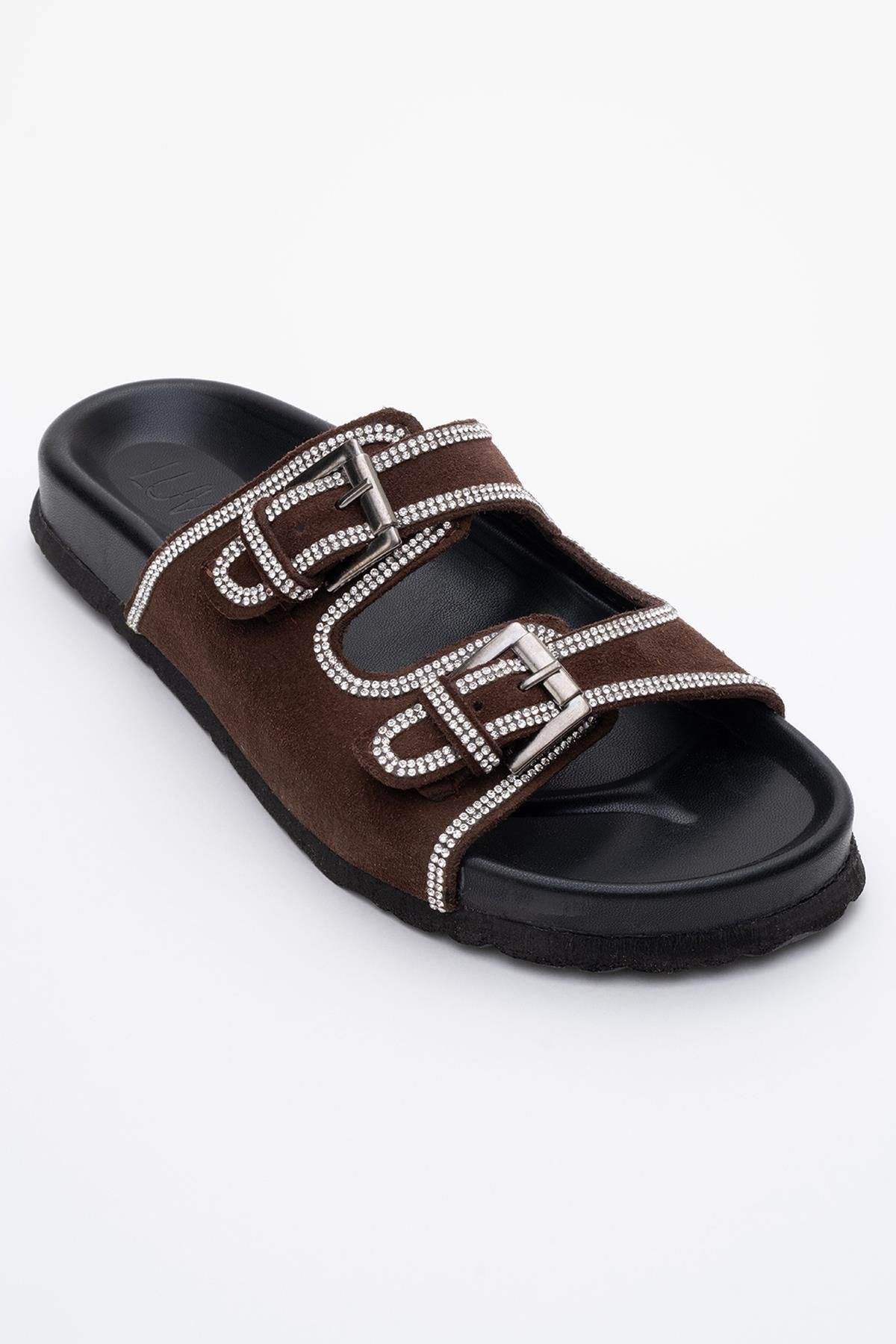 Allen - Brown Genuine Leather Slide (Women)