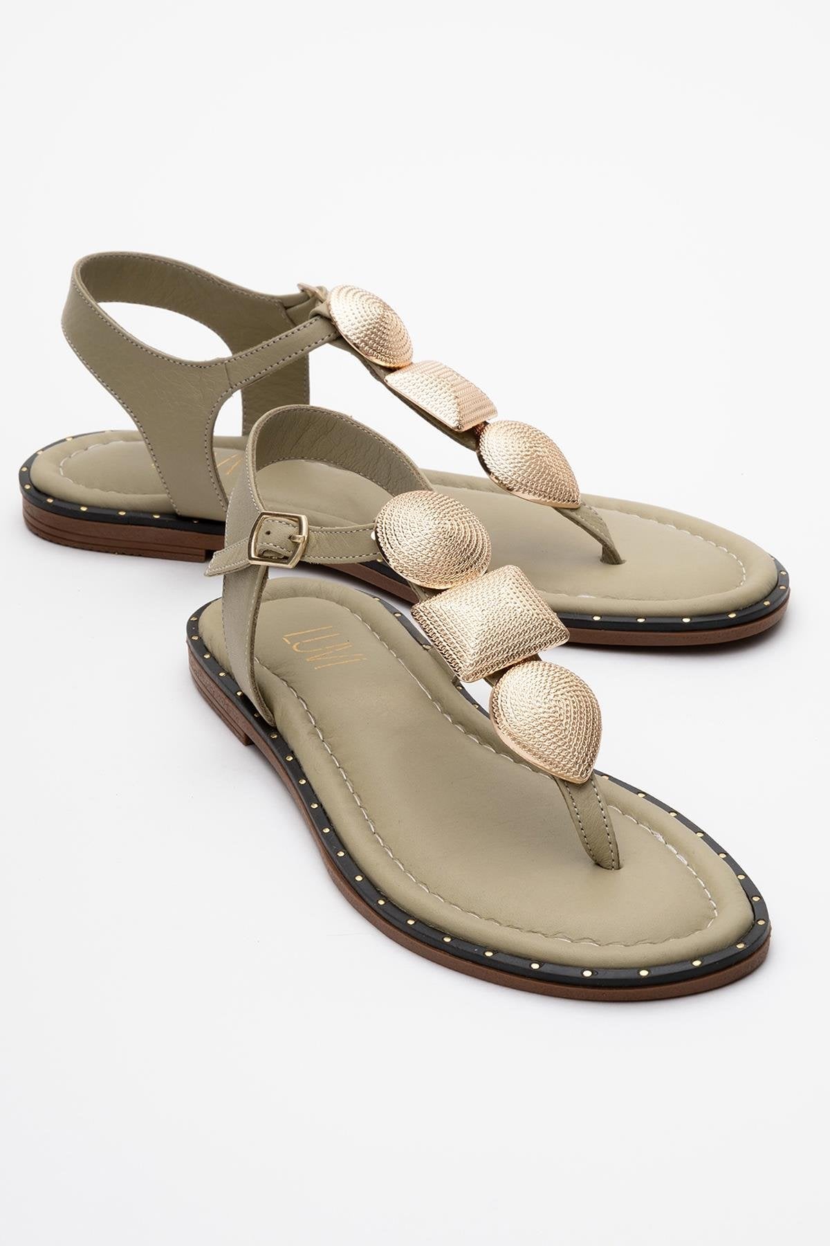 Giulia - Green Leather Flat Sandal (Women)