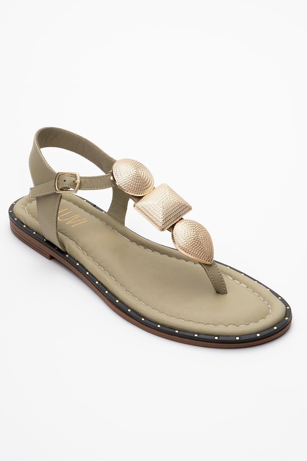 Giulia - Green Leather Flat Sandal (Women)