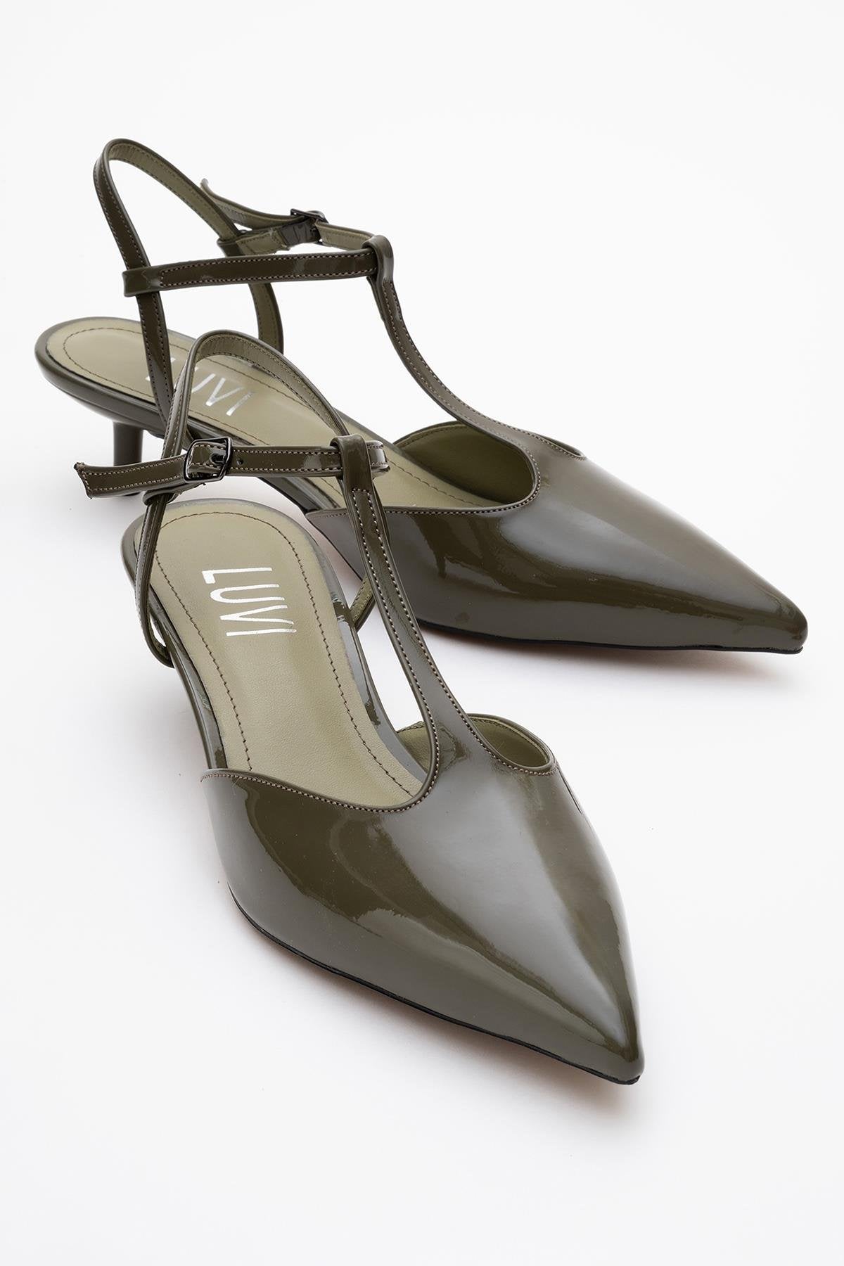 Asher - Khaki Pointed Toe Backless Short Heel Shoe (Women)