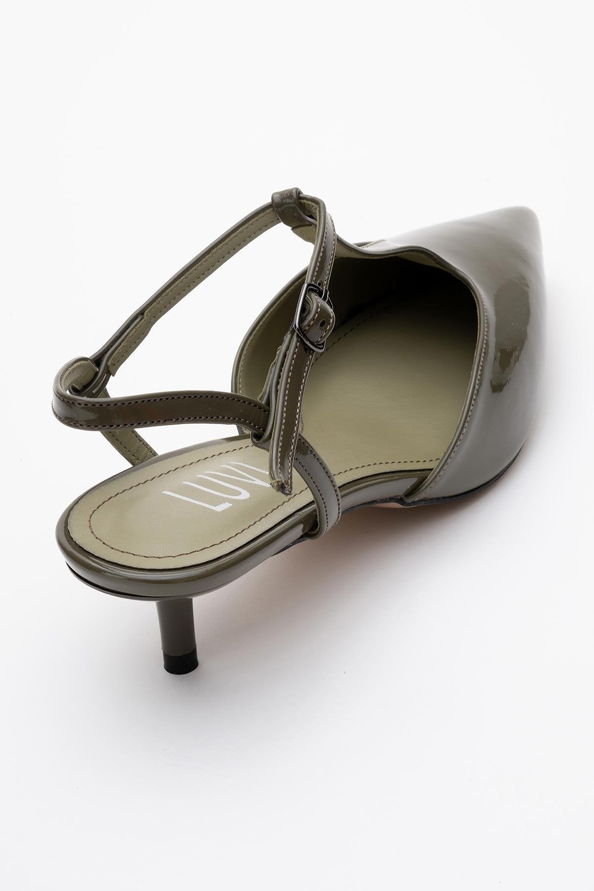 Asher - Khaki Pointed Toe Backless Short Heel Shoe (Women)