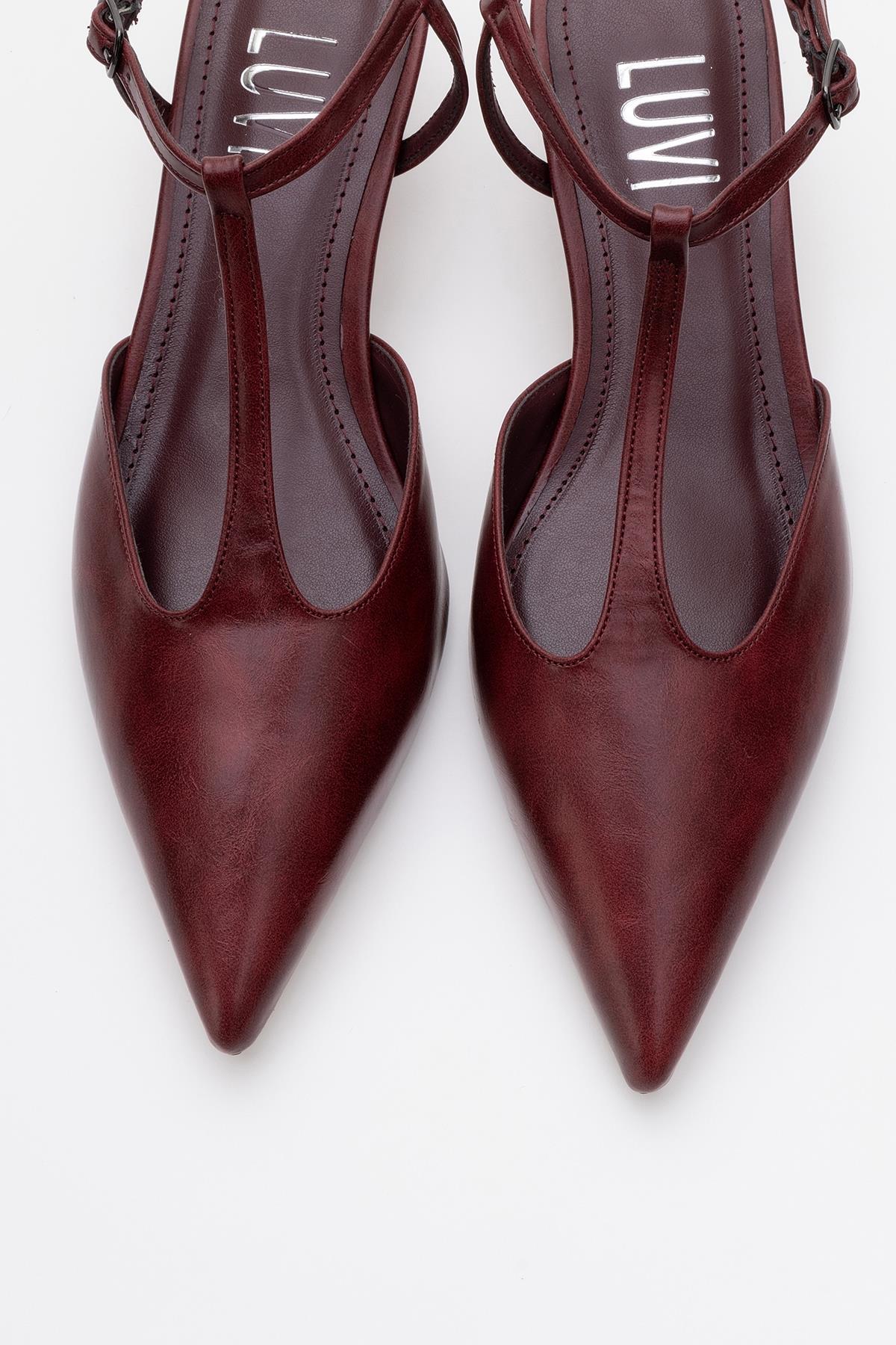 Asher - Burgundy Pointed Toe Backless Low Heel Pump (Women)
