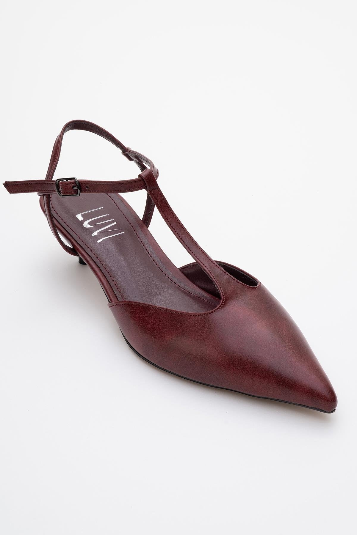 Asher - Burgundy Pointed Toe Backless Low Heel Pump (Women)