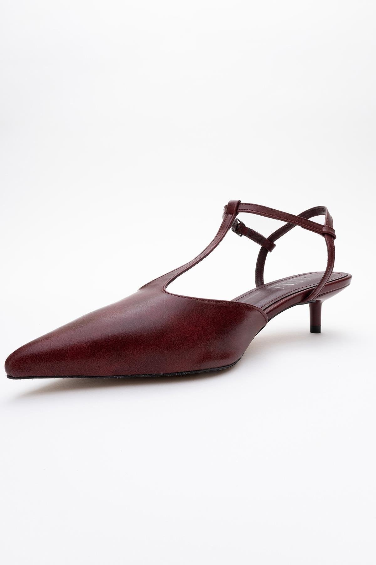 Asher - Burgundy Pointed Toe Backless Low Heel Pump (Women)