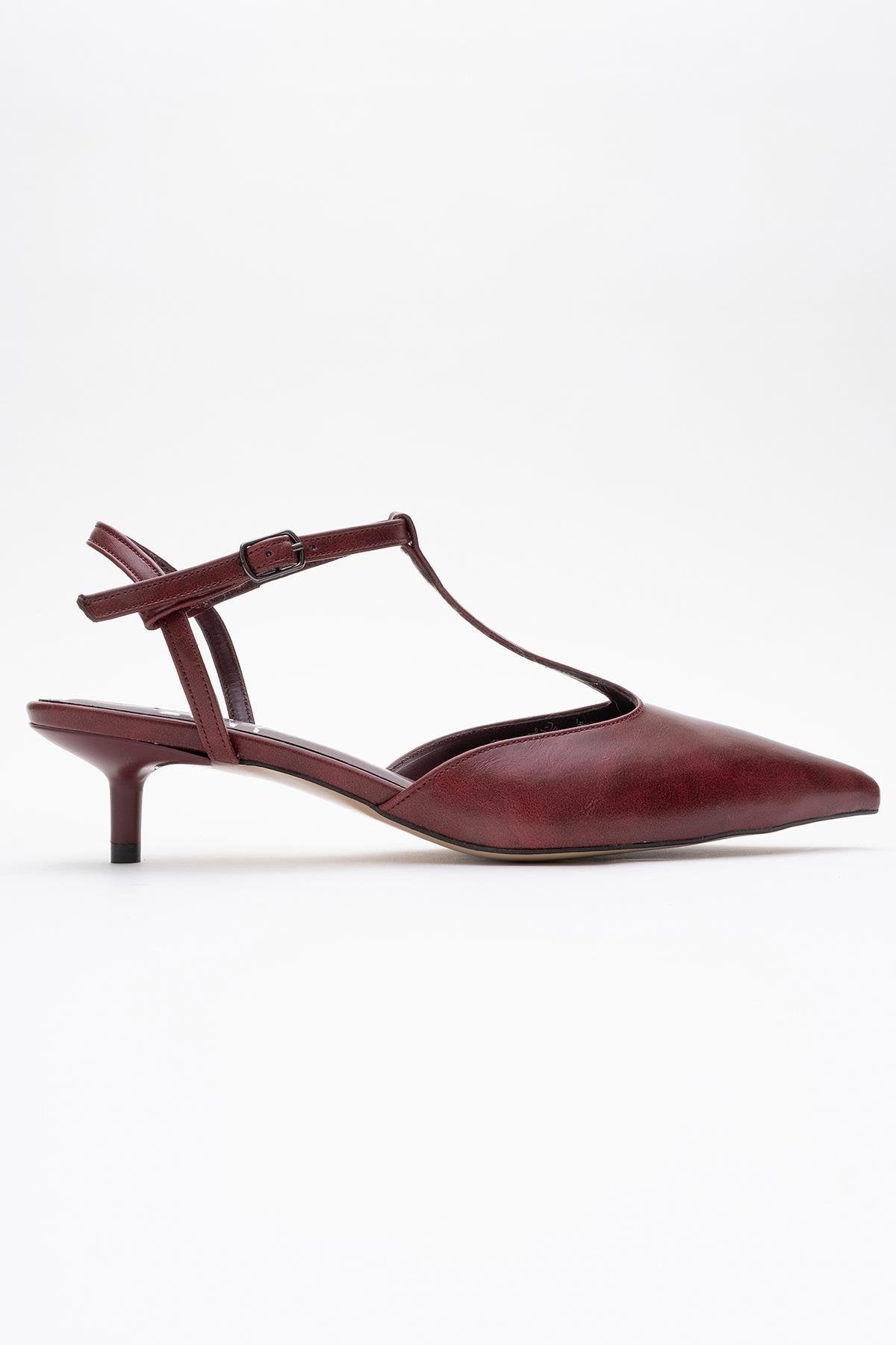 Asher - Burgundy Pointed Toe Backless Low Heel Pump (Women)