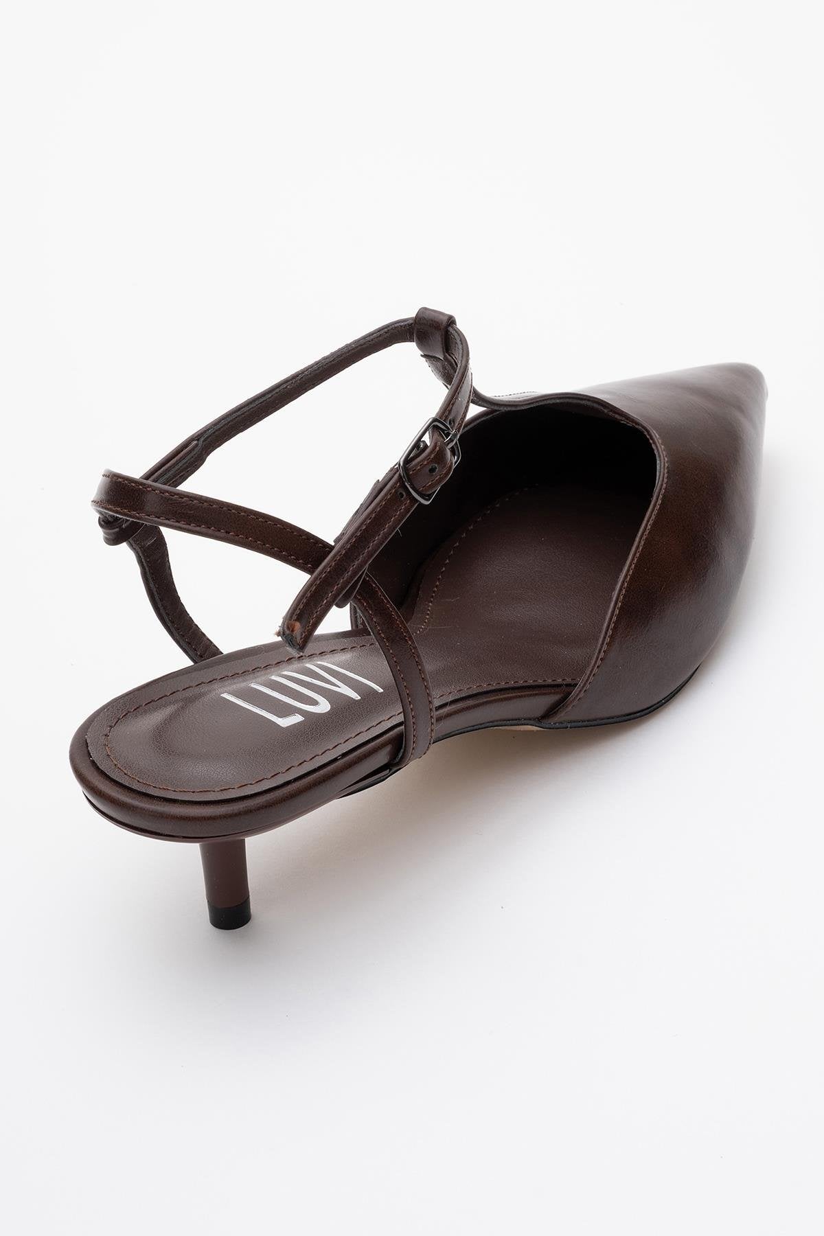 Asher - Brown Pointed Toe Backless Low Heel Pump (Women)