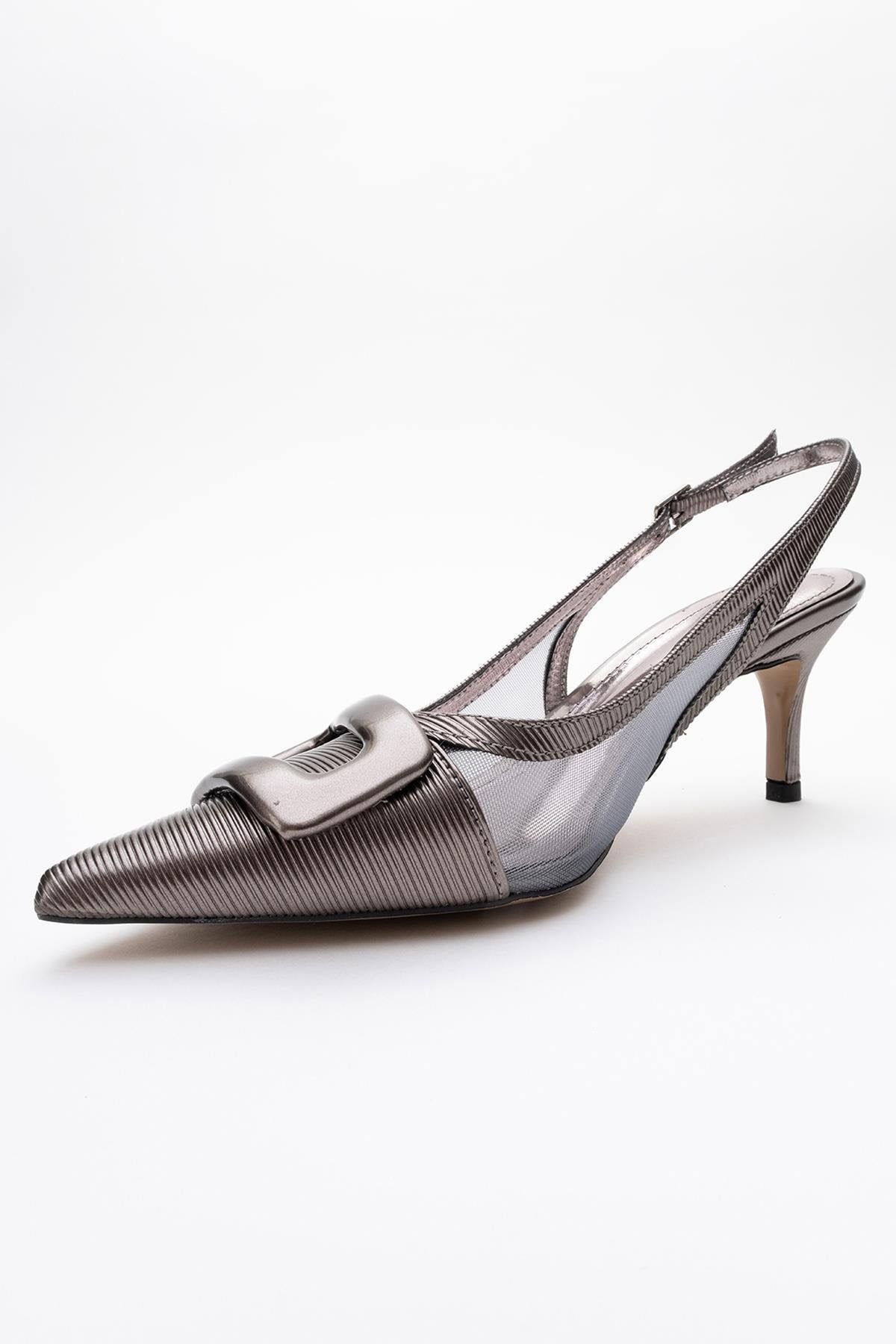 Foley - Platinum Striped Pointed Toe Backless Stiletto Pump (Women)