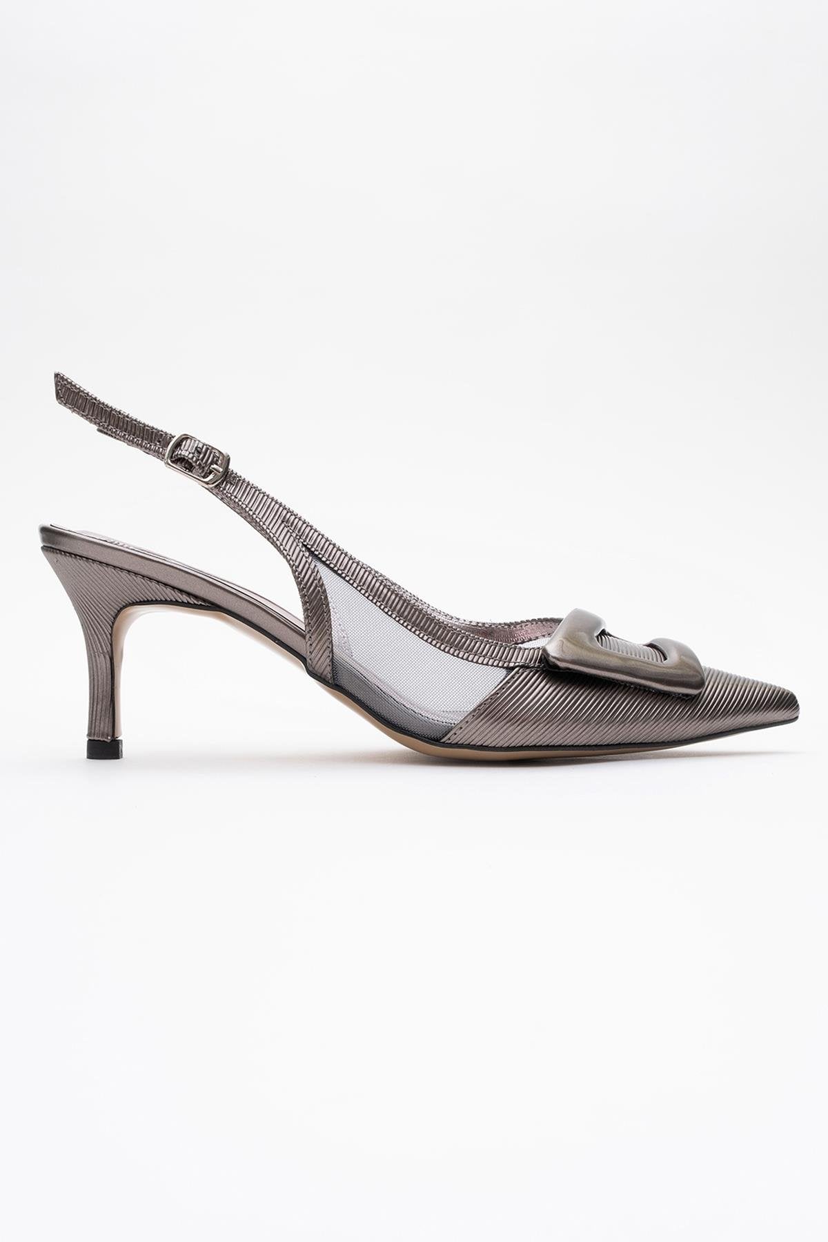 Foley - Platinum Striped Pointed Toe Backless Stiletto Pump (Women)