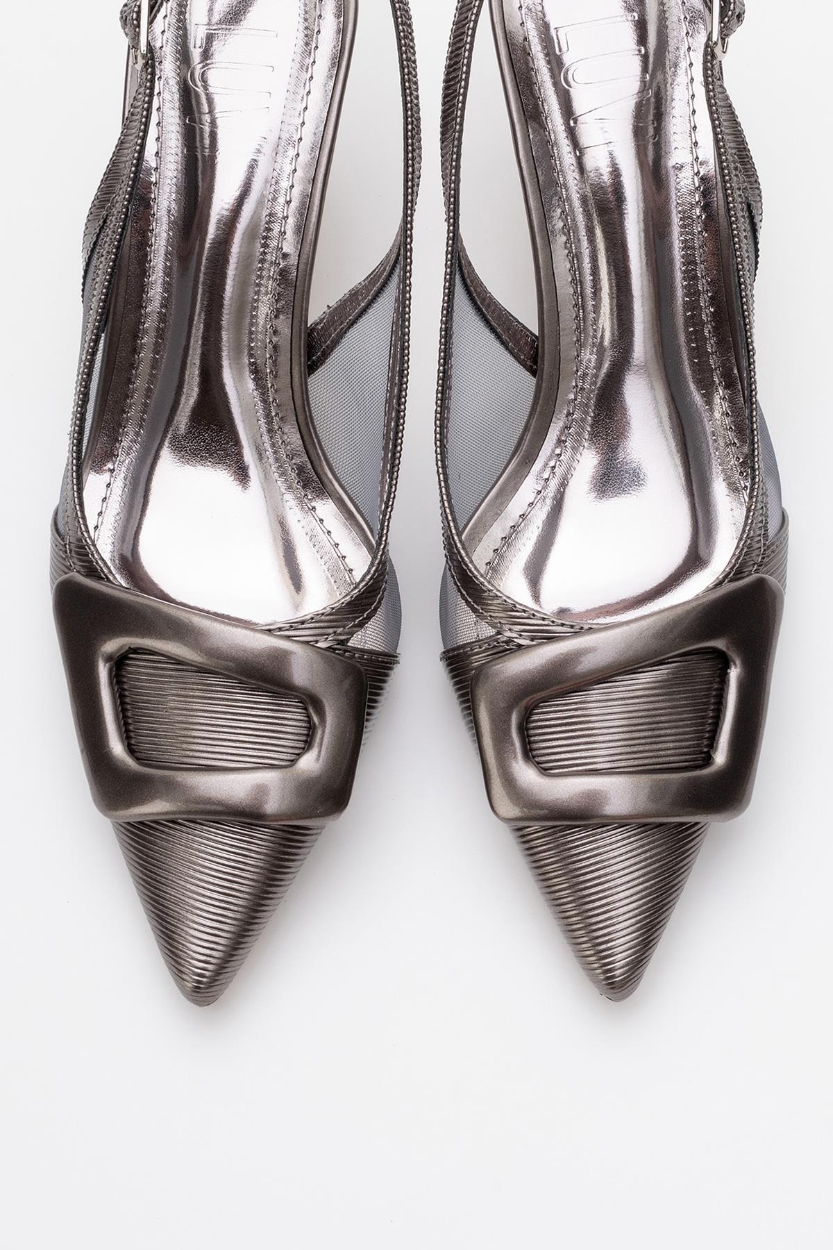 Foley - Platinum Striped Pointed Toe Backless Stiletto Pump (Women)