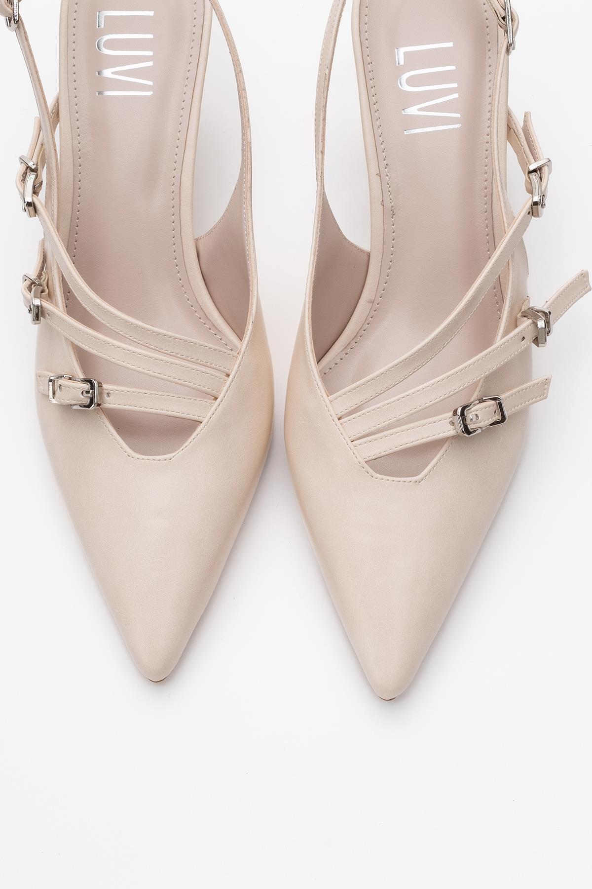 Magra Beige Cilt Pointed-Toe Slingback Stiletto (Women)