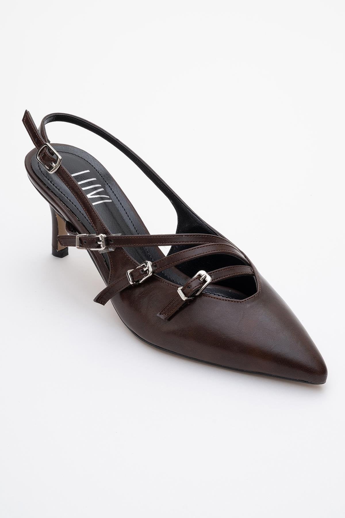 Magra Brown Cilt Pointed-Toe Slingback Stiletto (Women)