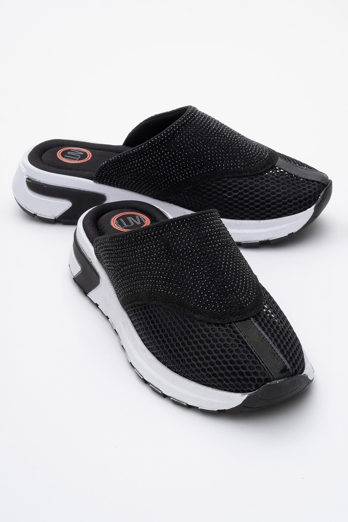 GLEA Black Mesh Rhinestone Mules (Women)