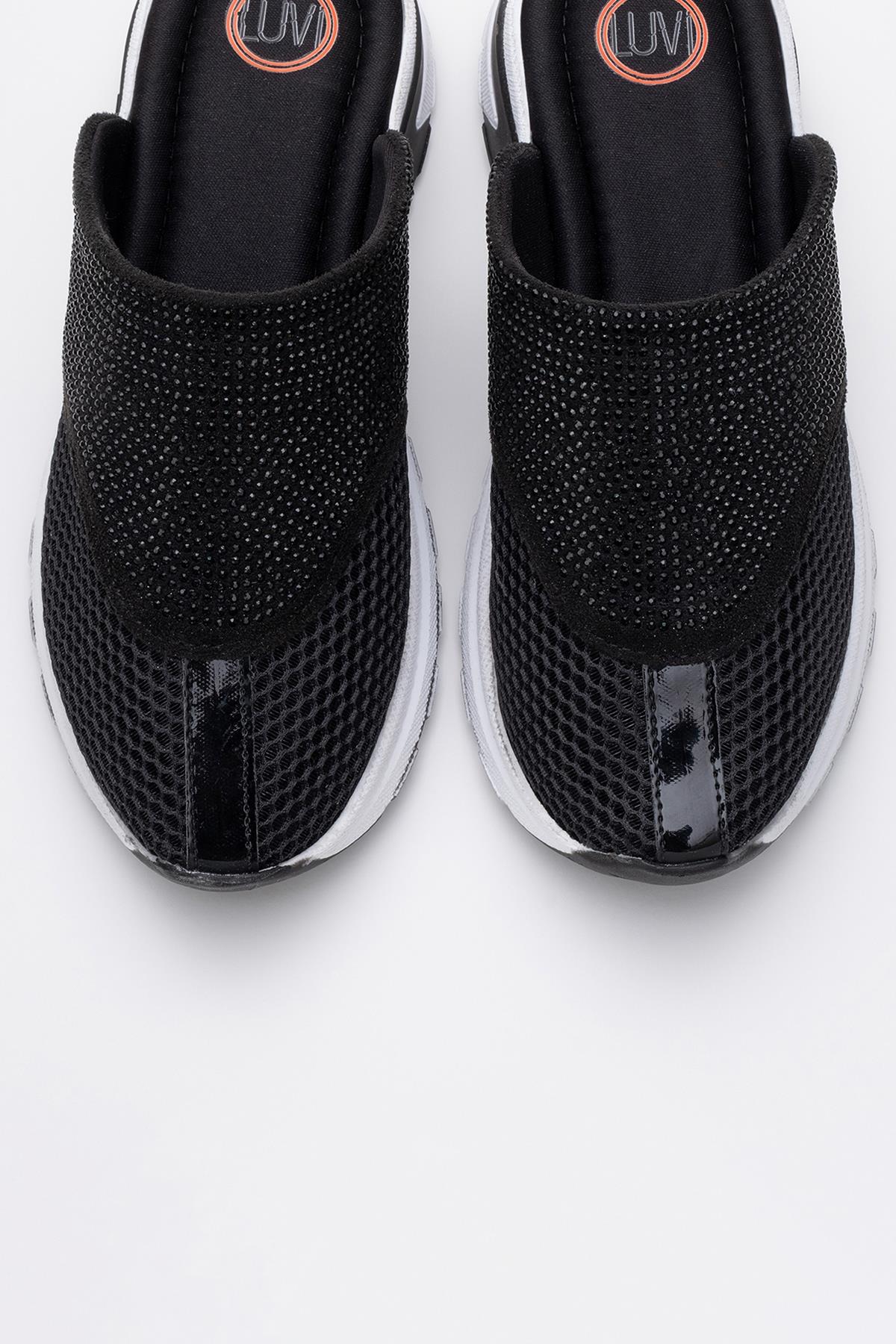 GLEA Black Mesh Rhinestone Mules (Women)