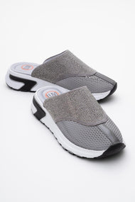 GLEA Grey Mesh Rhinestone Mules (Women)
