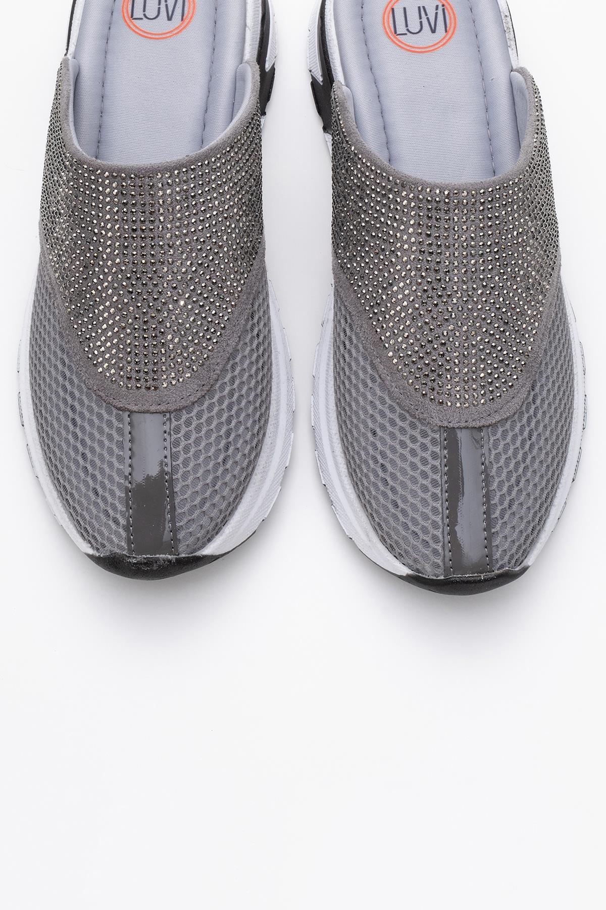GLEA Grey Mesh Rhinestone Mules (Women)