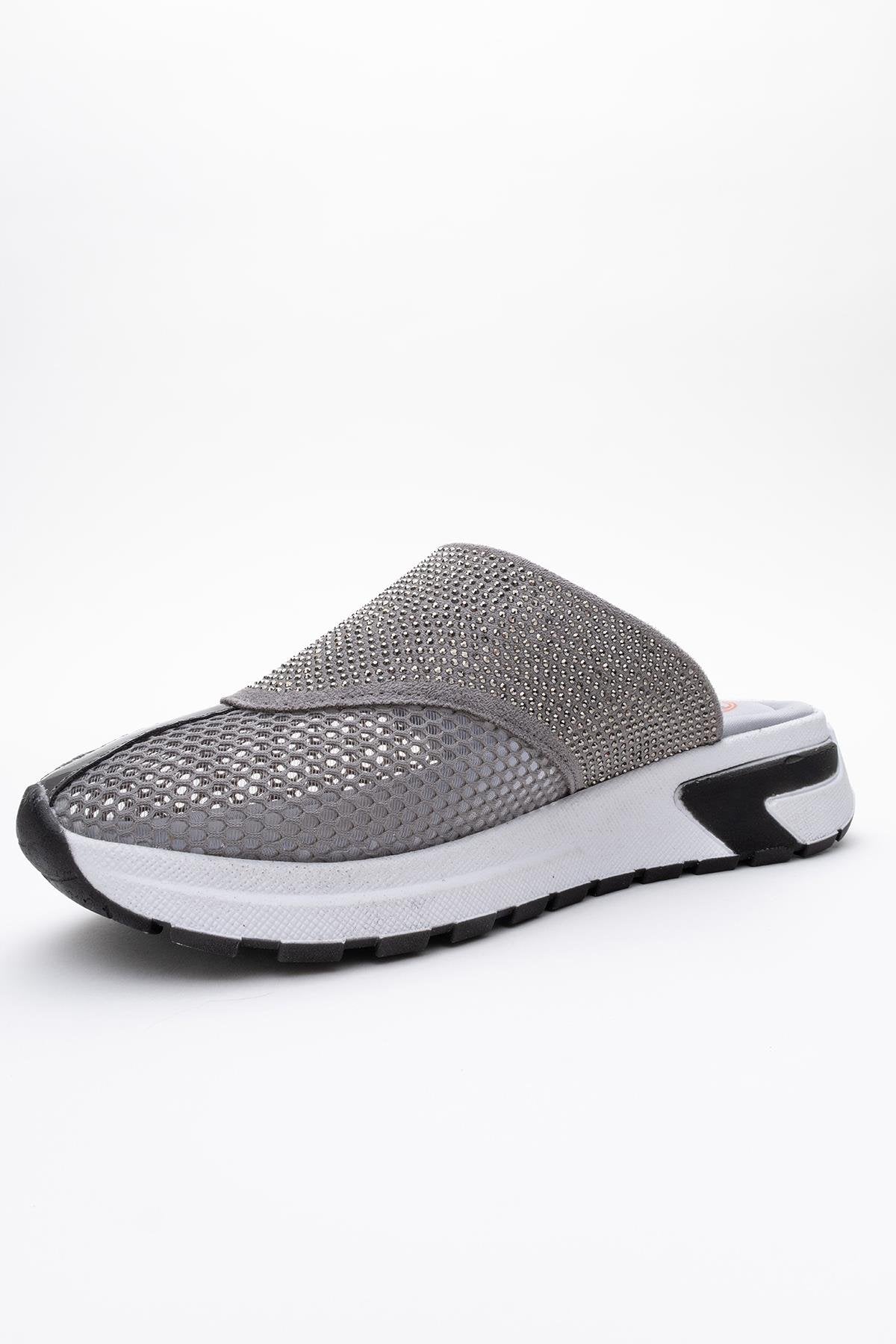 GLEA Grey Mesh Rhinestone Mules (Women)