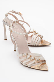 Auro - Beige Satin Jeweled Buckle Heeled Shoe (Women)