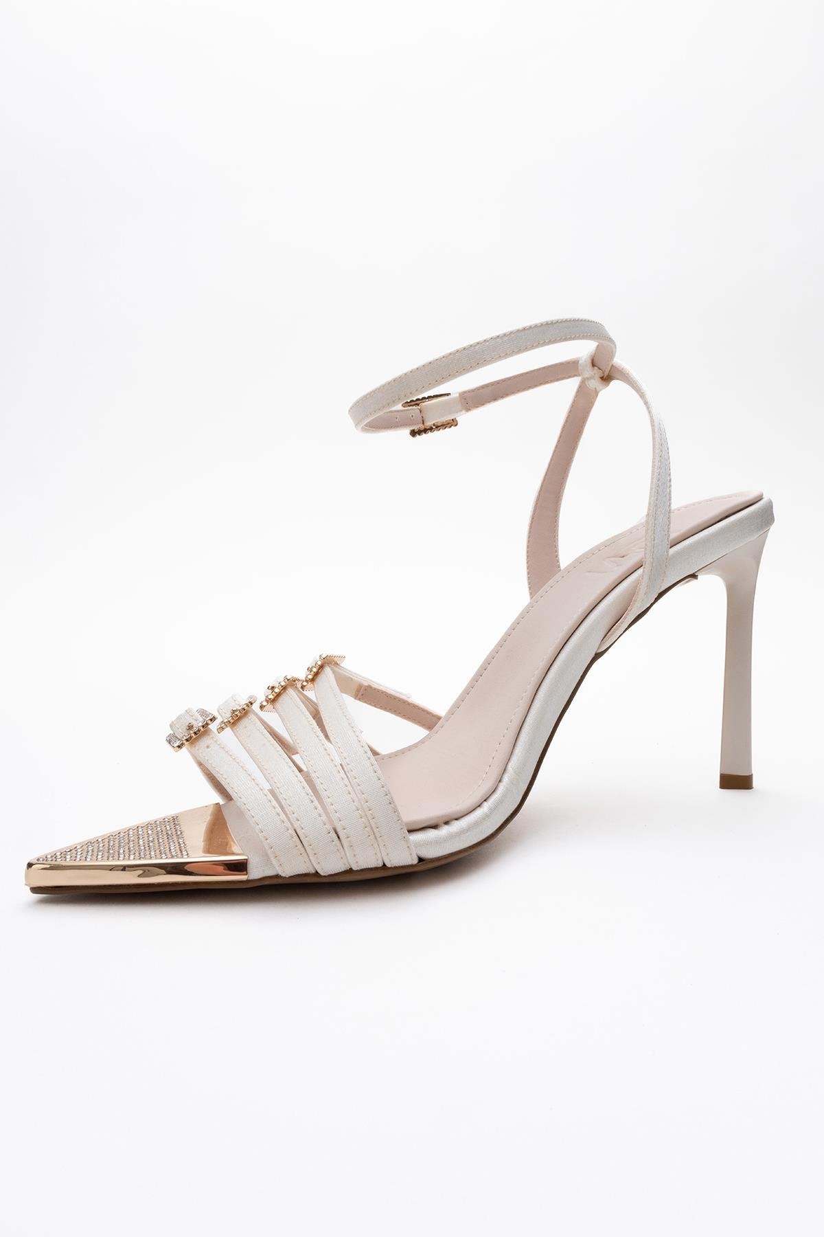 Auro - Beige Satin Jeweled Buckle Heeled Shoe (Women)
