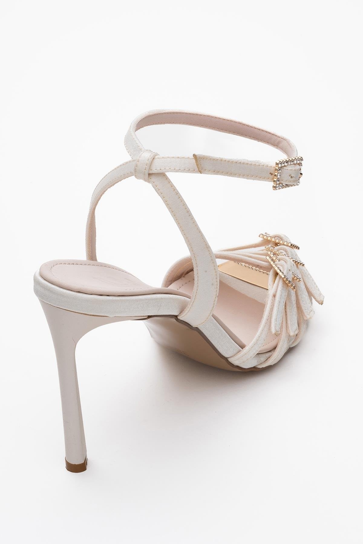 Auro - Beige Satin Jeweled Buckle Heeled Shoe (Women)