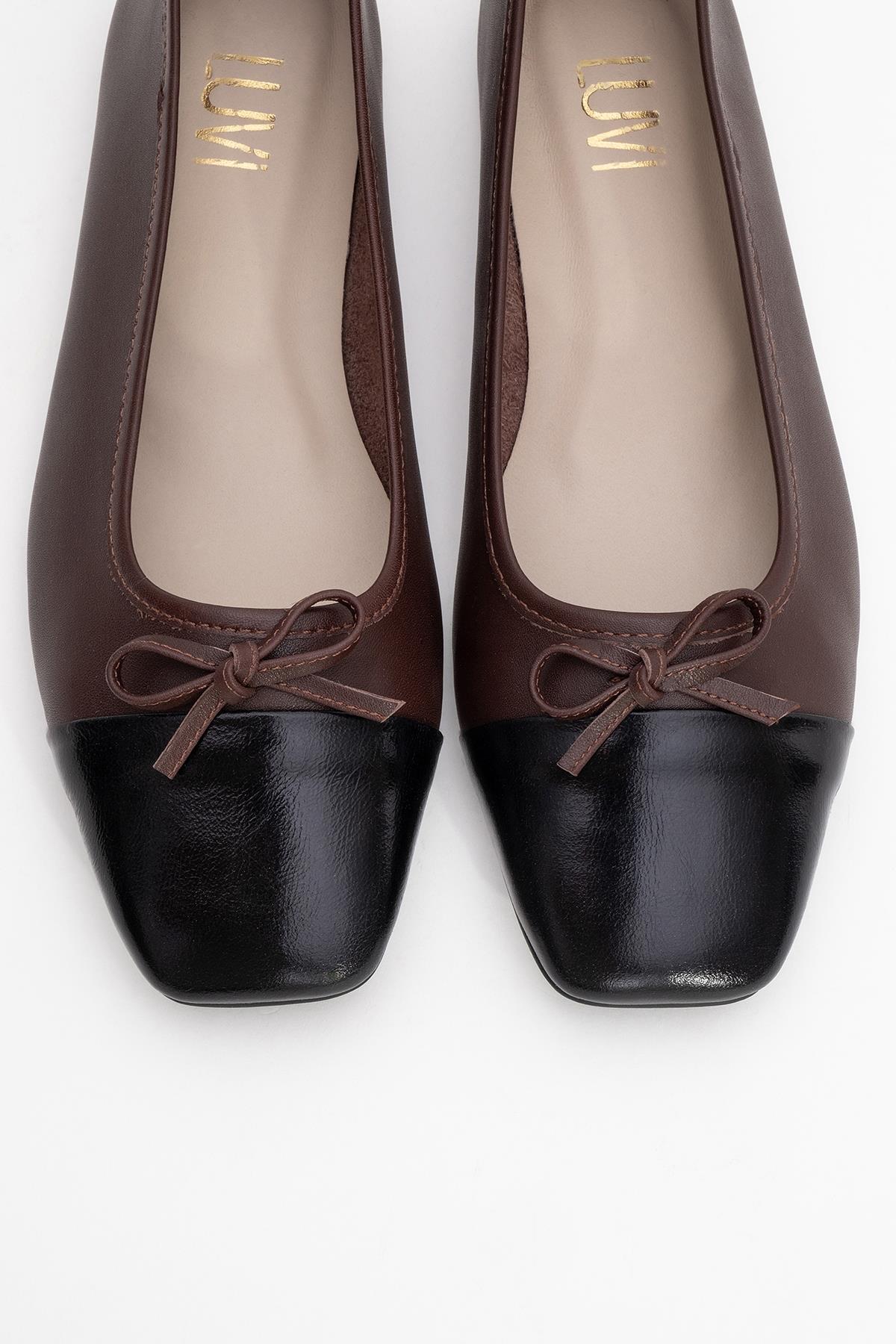 Romy - Brown-Black Genuine Leather Ballet Flat (Women)