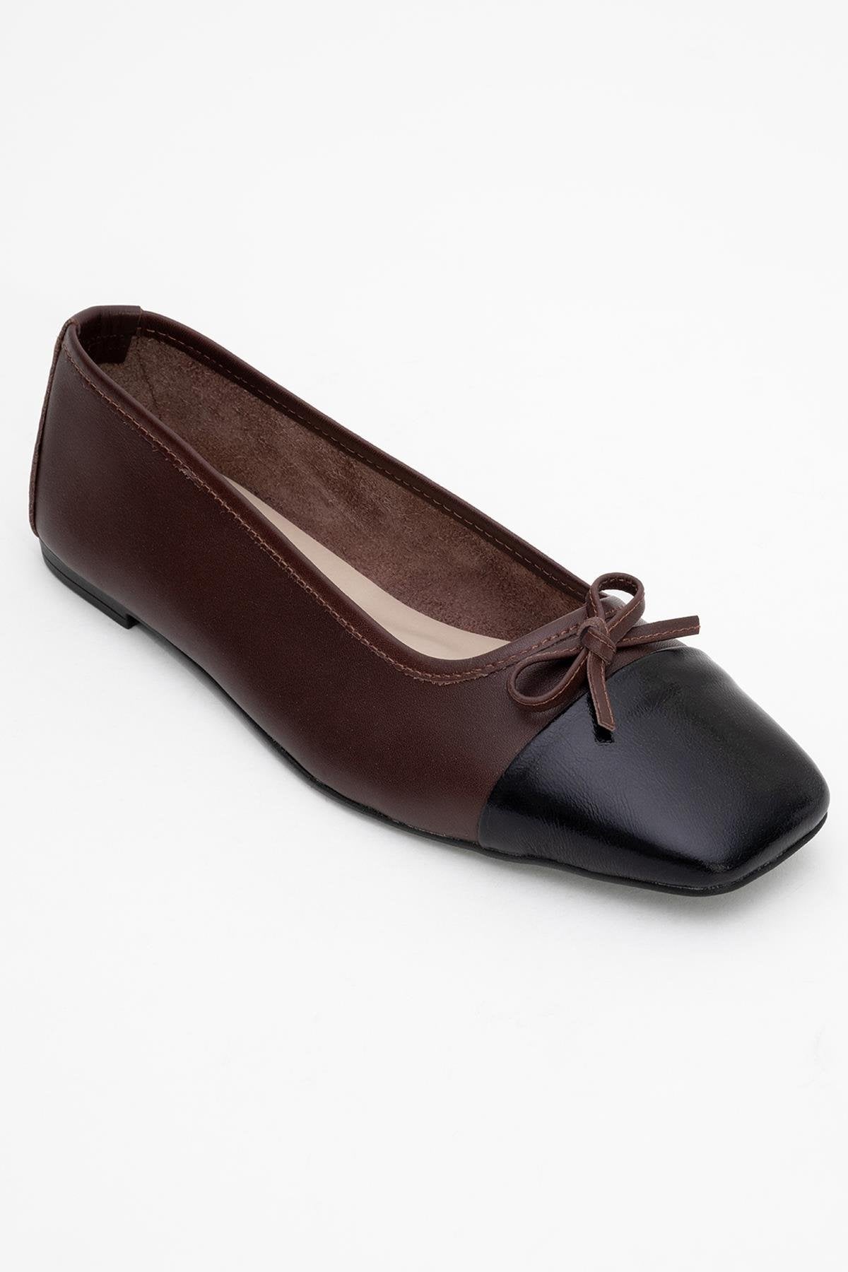 Romy - Brown-Black Genuine Leather Ballet Flat (Women)