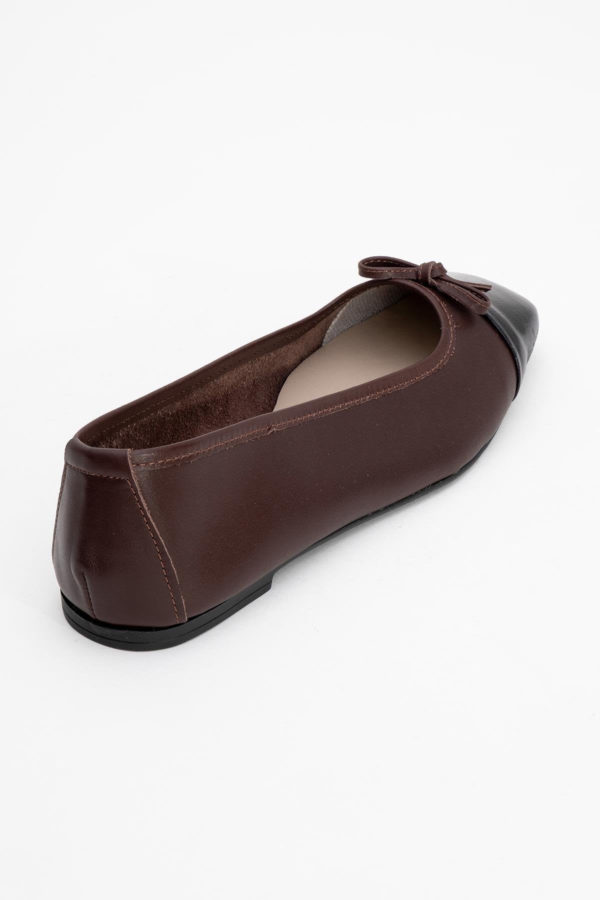 Romy - Brown-Black Genuine Leather Ballet Flat (Women)