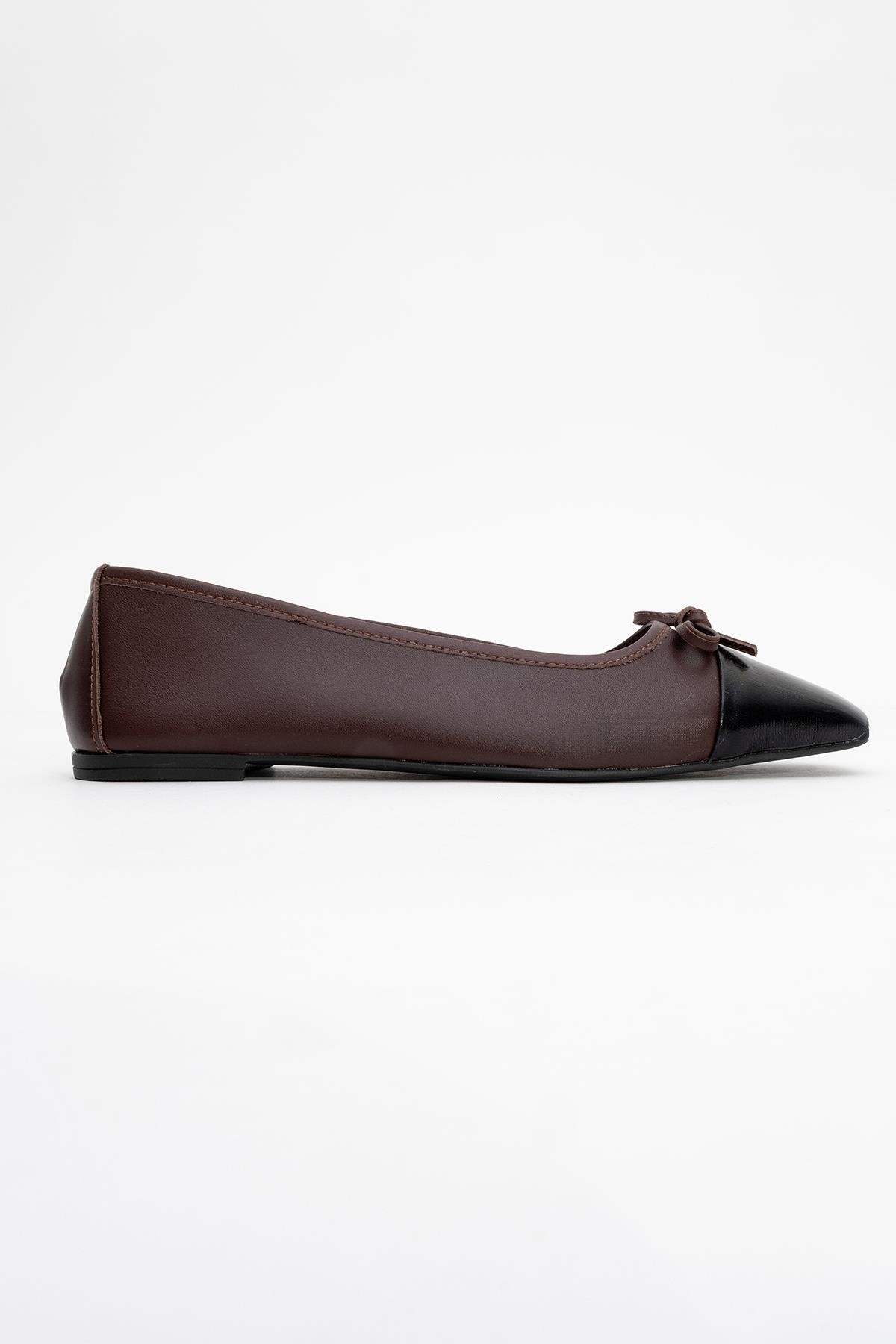 Romy - Brown-Black Genuine Leather Ballet Flat (Women)