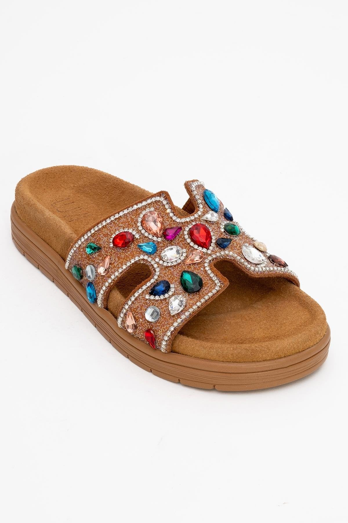 Brave - Cognac Genuine Leather Embellished Slide (Women)