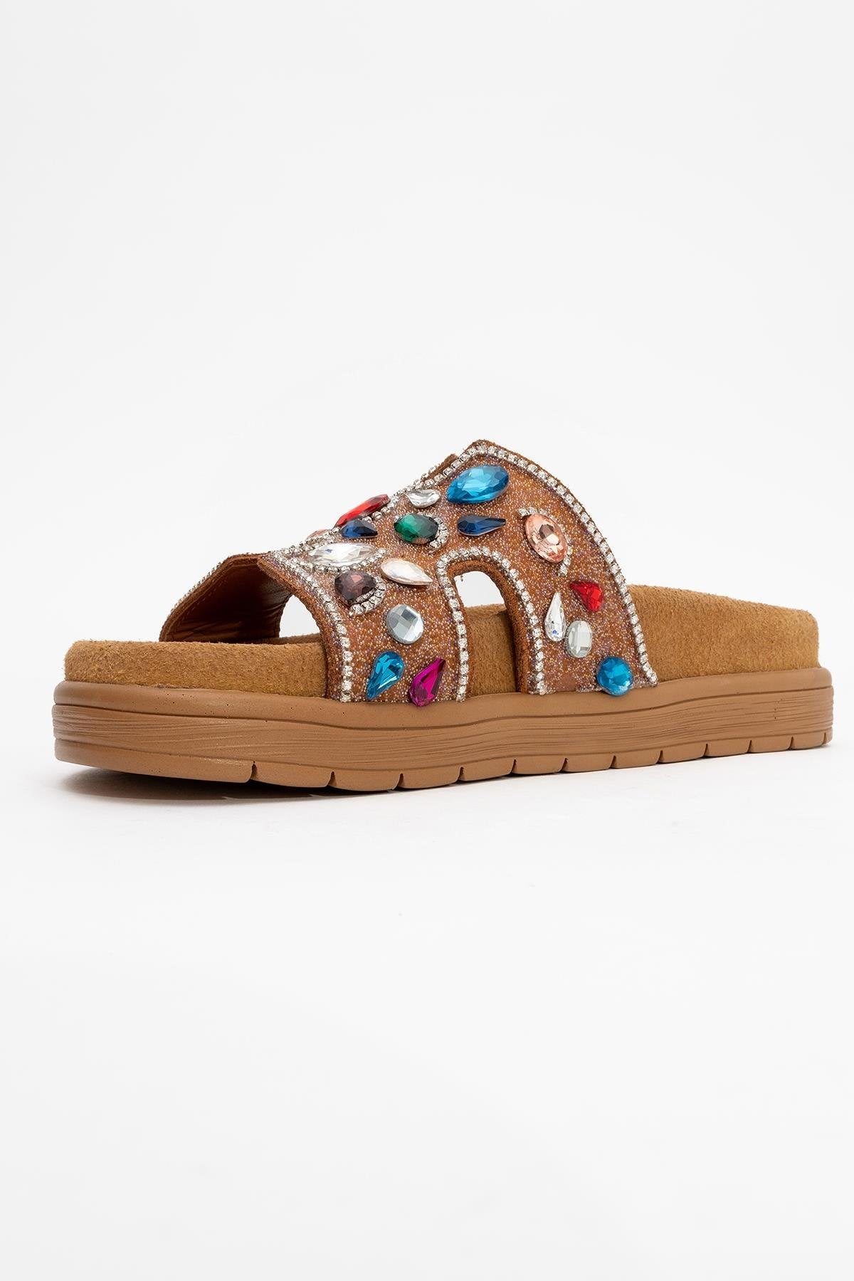 Brave - Cognac Genuine Leather Embellished Slide (Women)