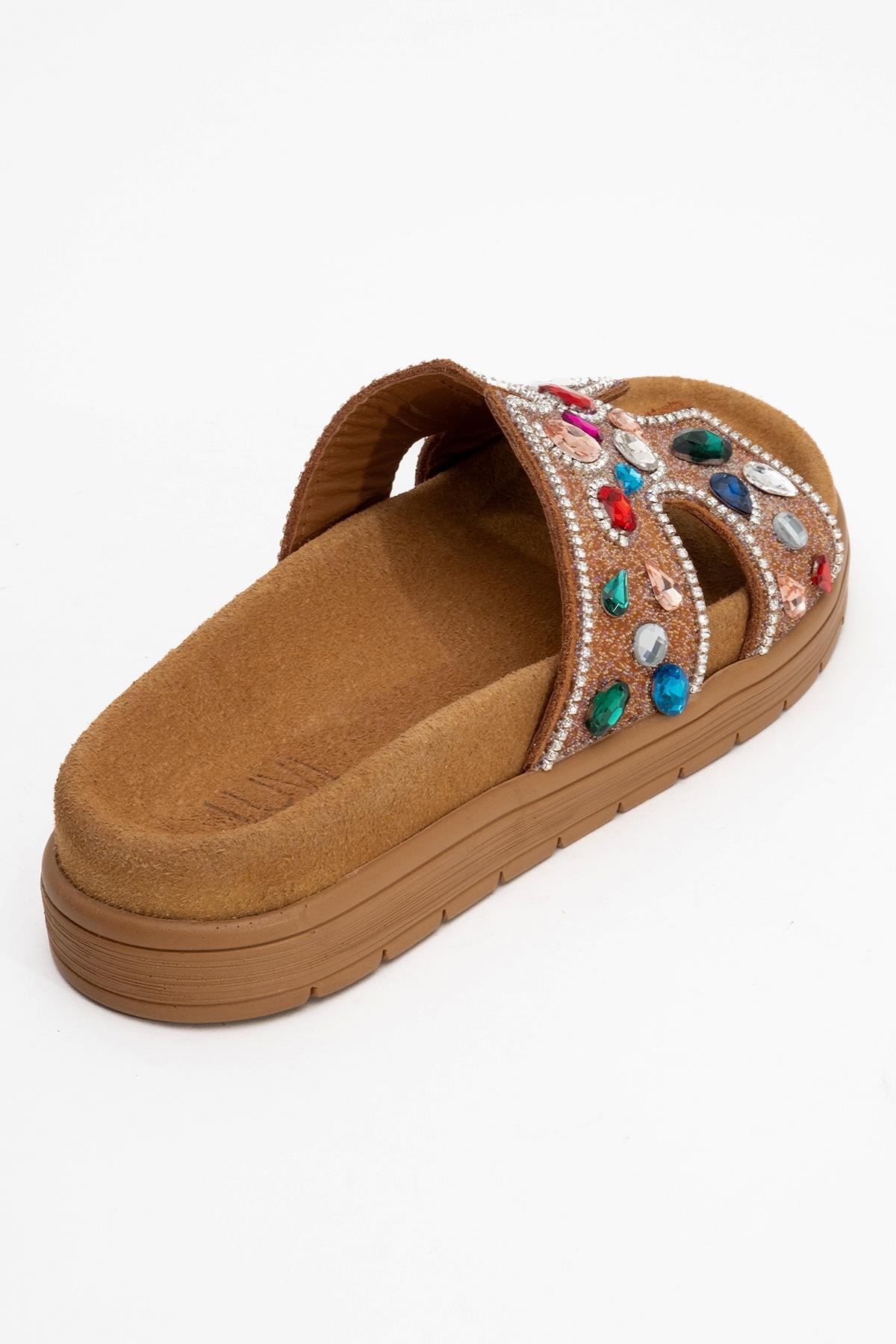 Brave - Cognac Genuine Leather Embellished Slide (Women)