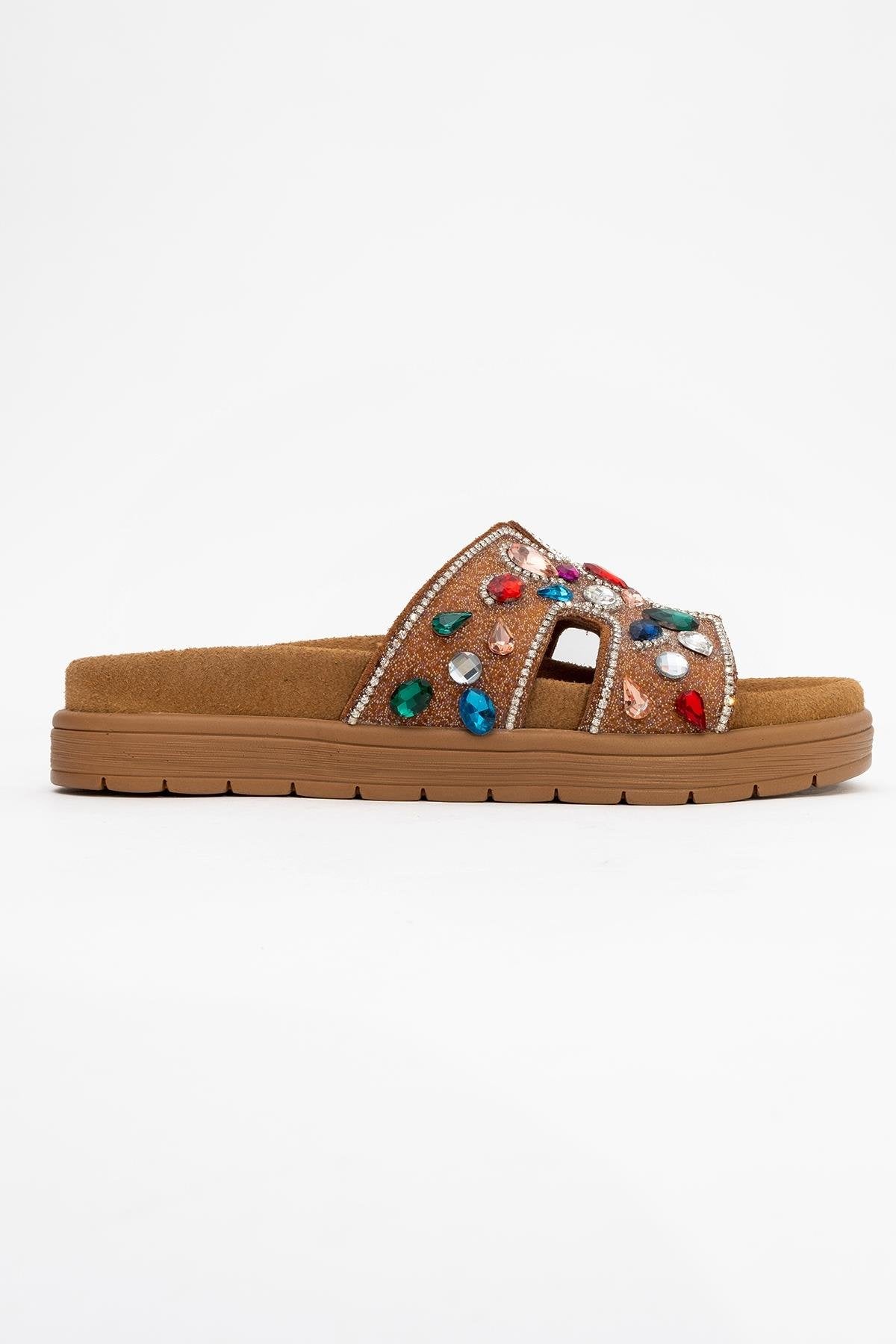 Brave - Cognac Genuine Leather Embellished Slide (Women)
