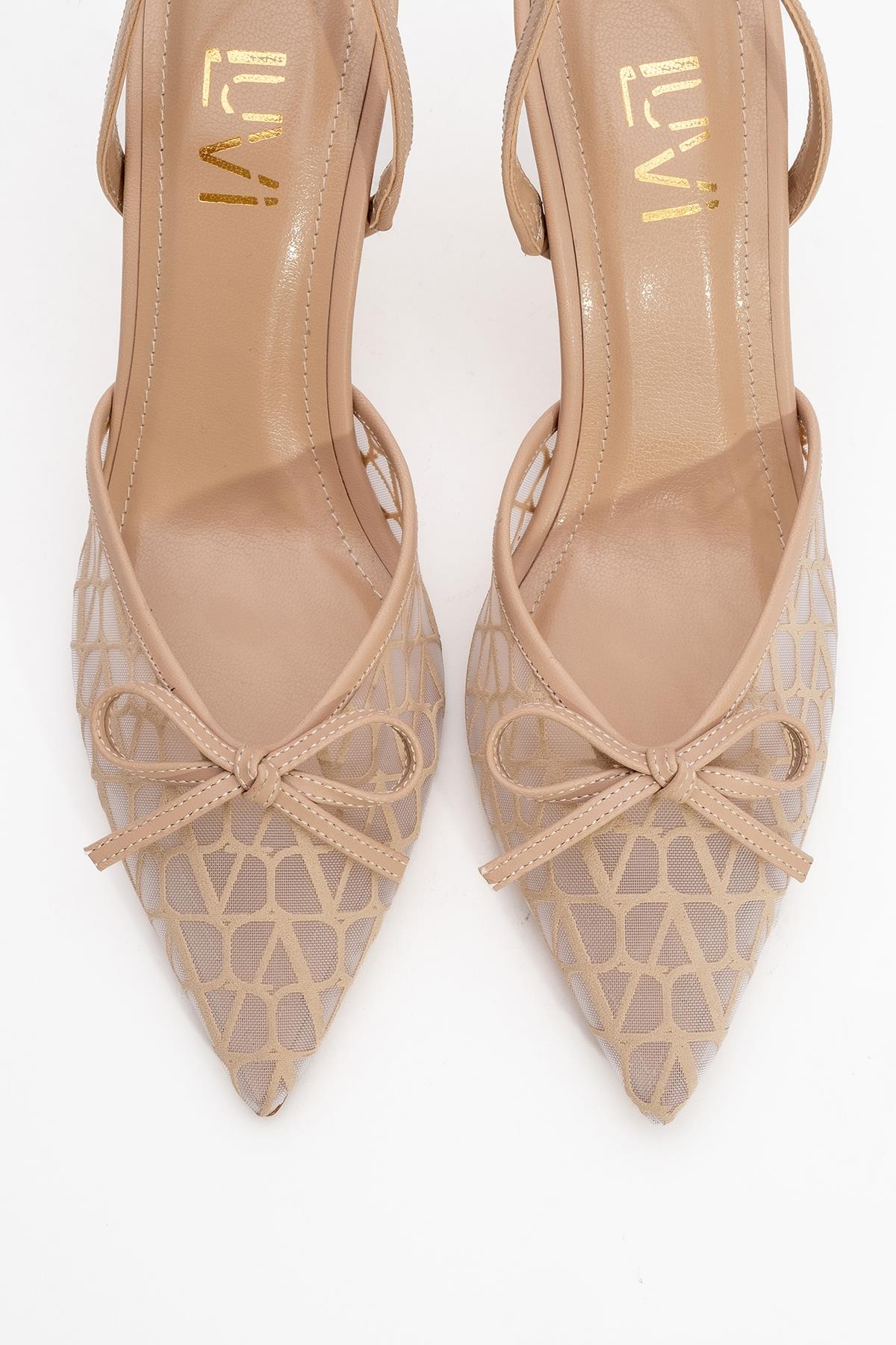Peony - Beige Mesh Bow Pointed Toe Pump (Women)