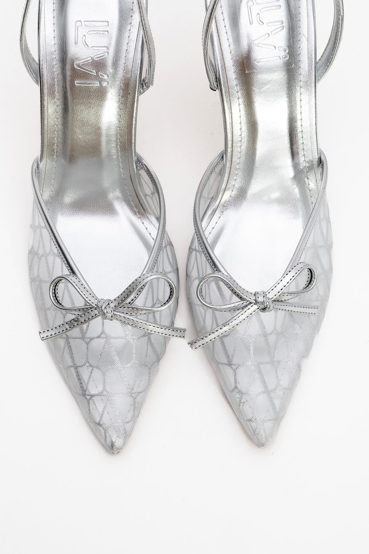 Peony - Silver Mesh Bow Pointed Toe Pump (Women)