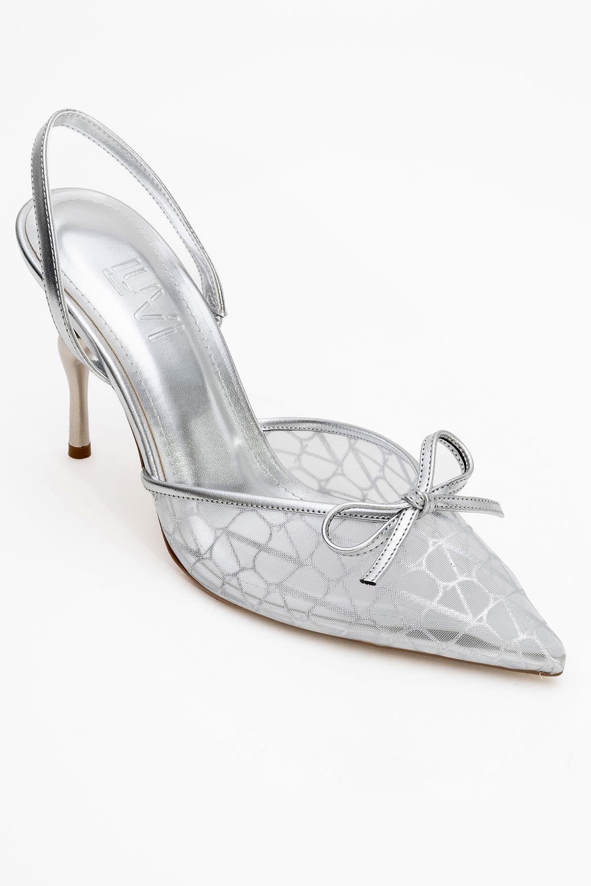 Peony - Silver Mesh Bow Pointed Toe Pump (Women)